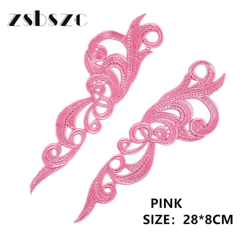 zsbszc 28X8CM 5 pairs GOLD white black Fashion Lace Appliques Embroidery Patches sew on Apparel Trims Diy Cosplay customize DA028