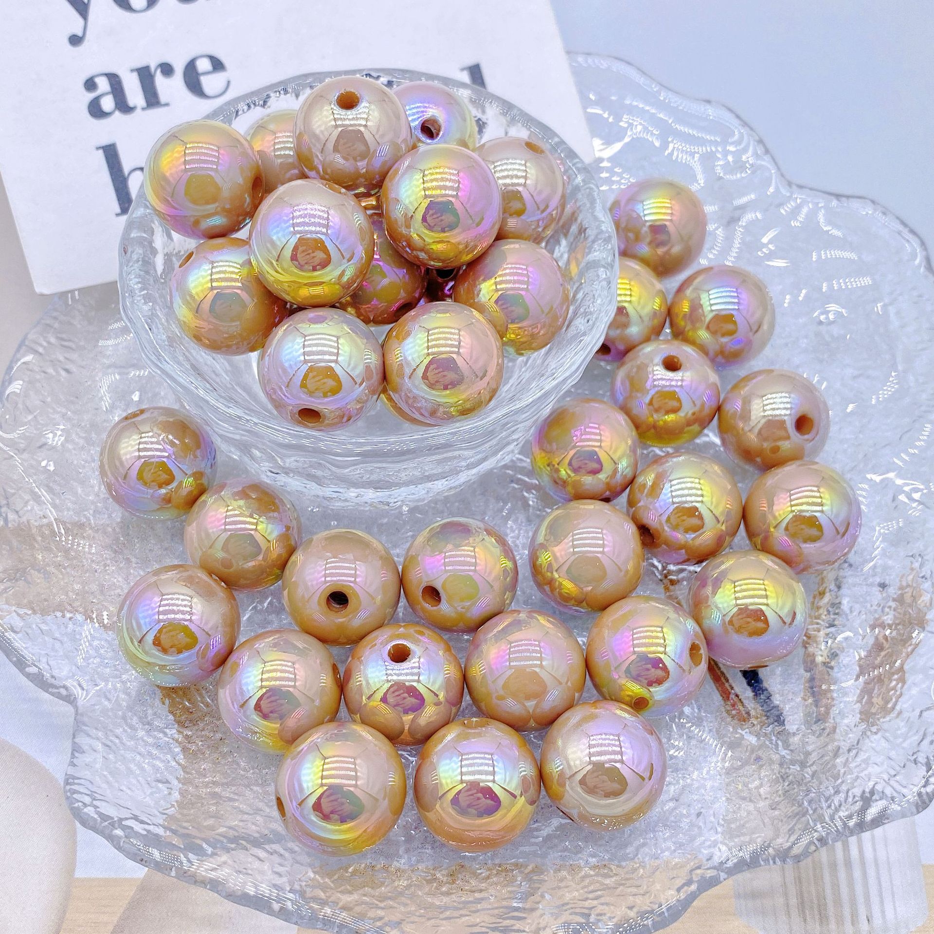 200g colorful UV color plated solid color straight hole cream beads 16mmdiy hand-made beads car hanging accessories hand-painted round beads HW33