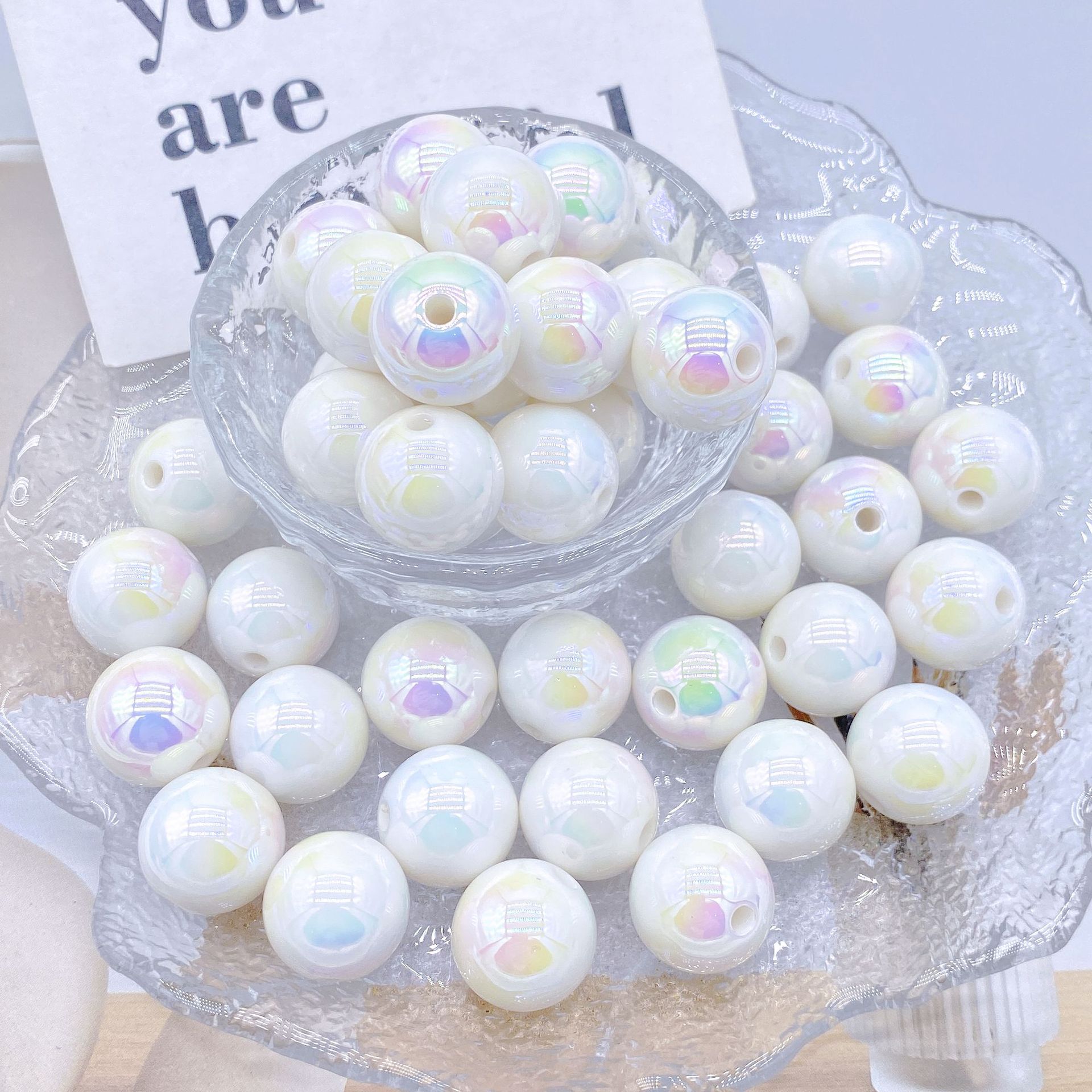 200g colorful UV color plated solid color straight hole cream beads 16mmdiy hand-made beads car hanging accessories hand-painted round beads HW33