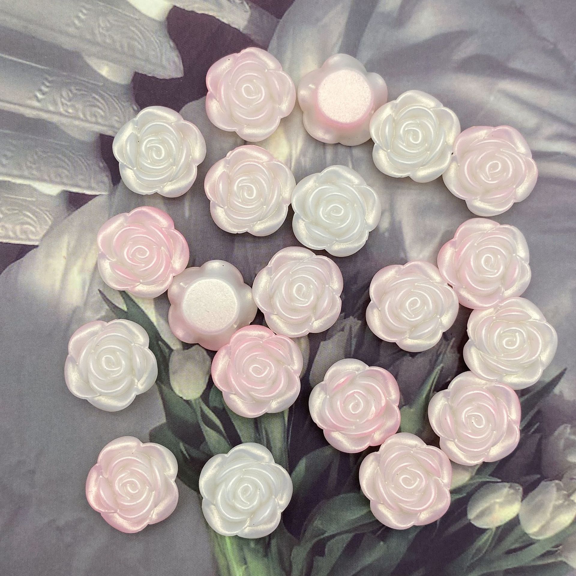 200g  ABS pearlescent gradient golden rose camellia 20mm straight hole simulation hand-held bouquet DIY accessories material HW36