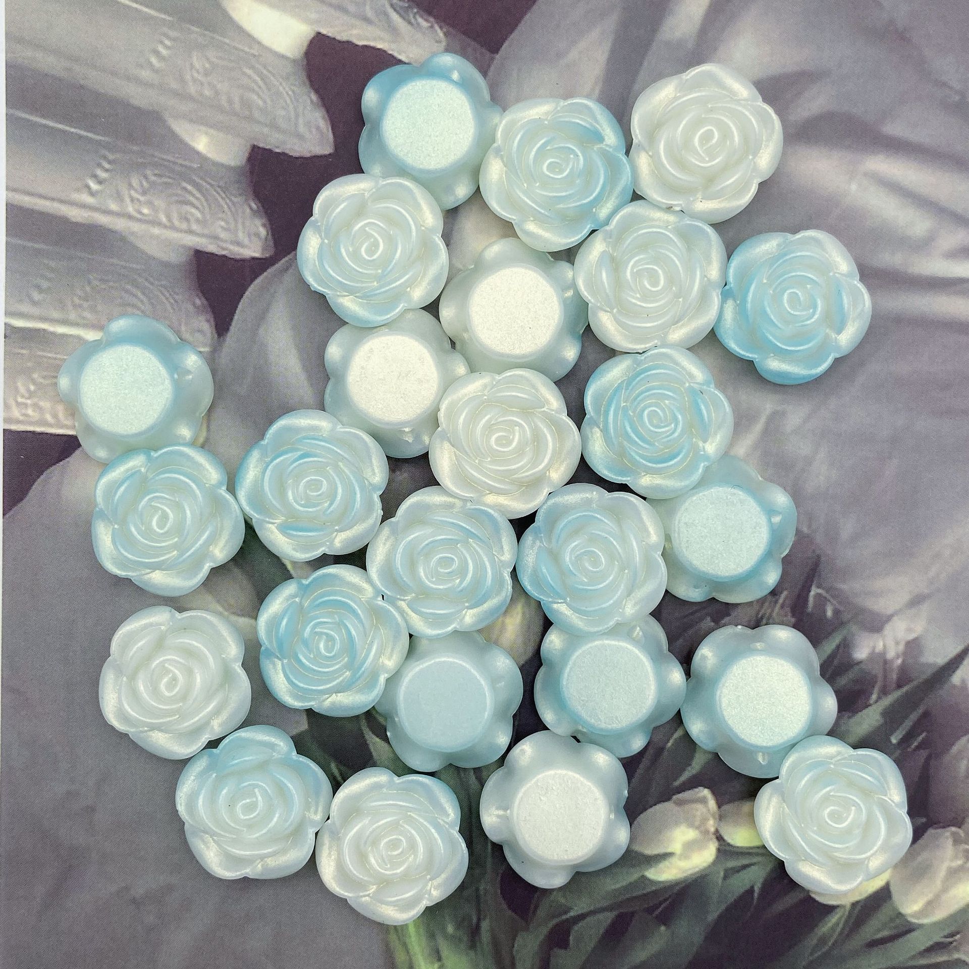 200g  ABS pearlescent gradient golden rose camellia 20mm straight hole simulation hand-held bouquet DIY accessories material HW36