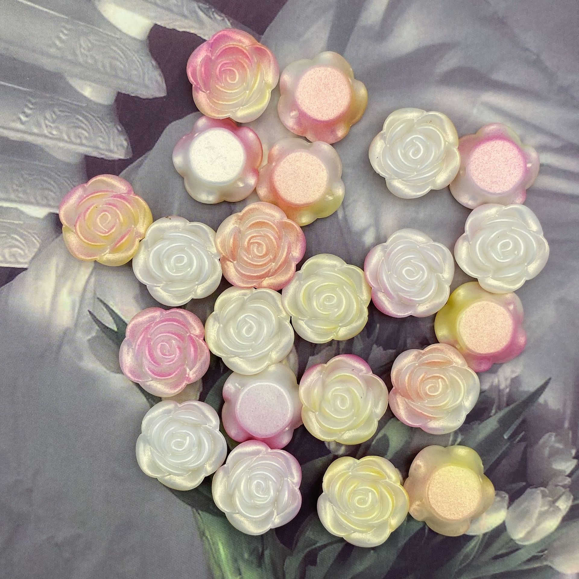 200g  ABS pearlescent gradient golden rose camellia 20mm straight hole simulation hand-held bouquet DIY accessories material HW36