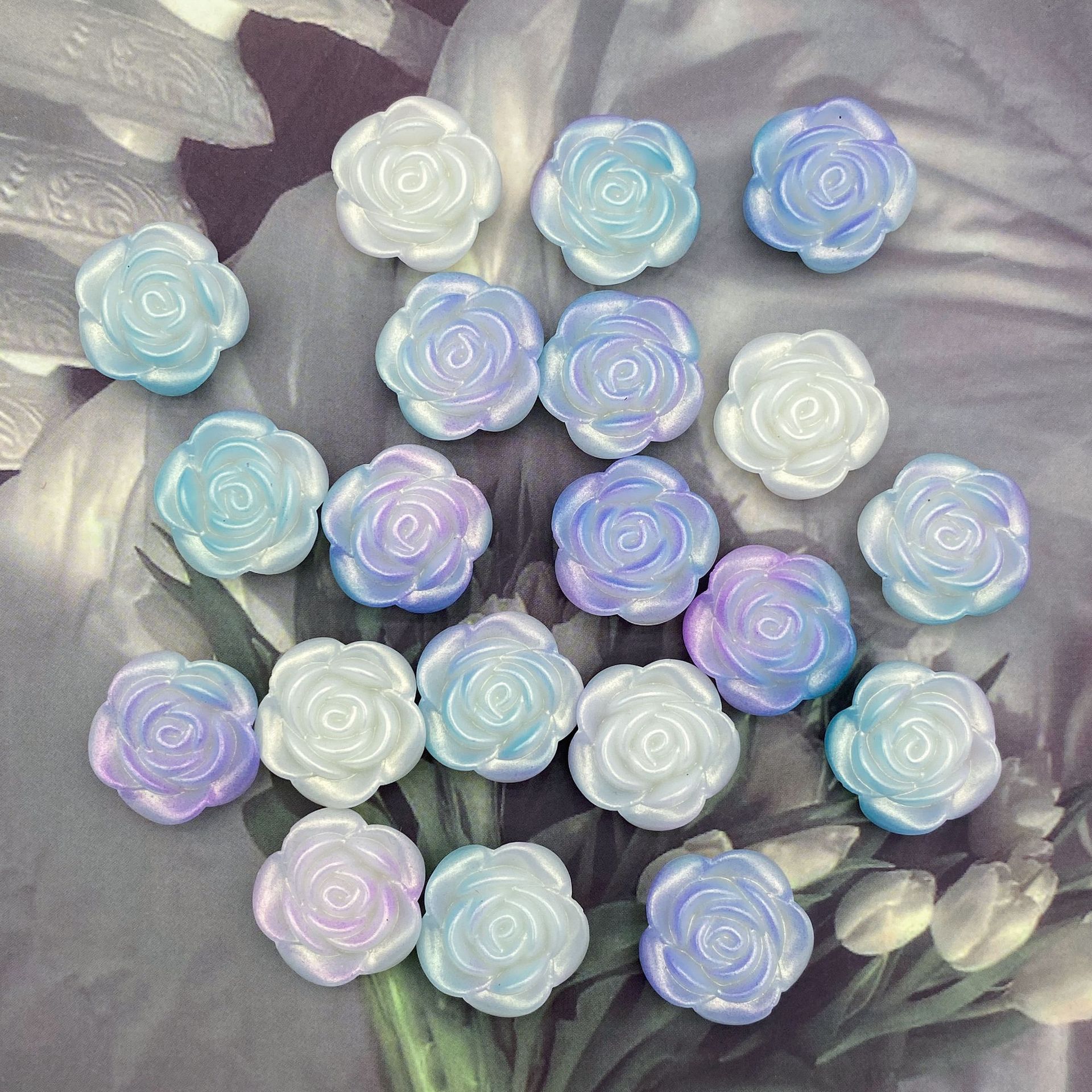 200g  ABS pearlescent gradient golden rose camellia 20mm straight hole simulation hand-held bouquet DIY accessories material HW36