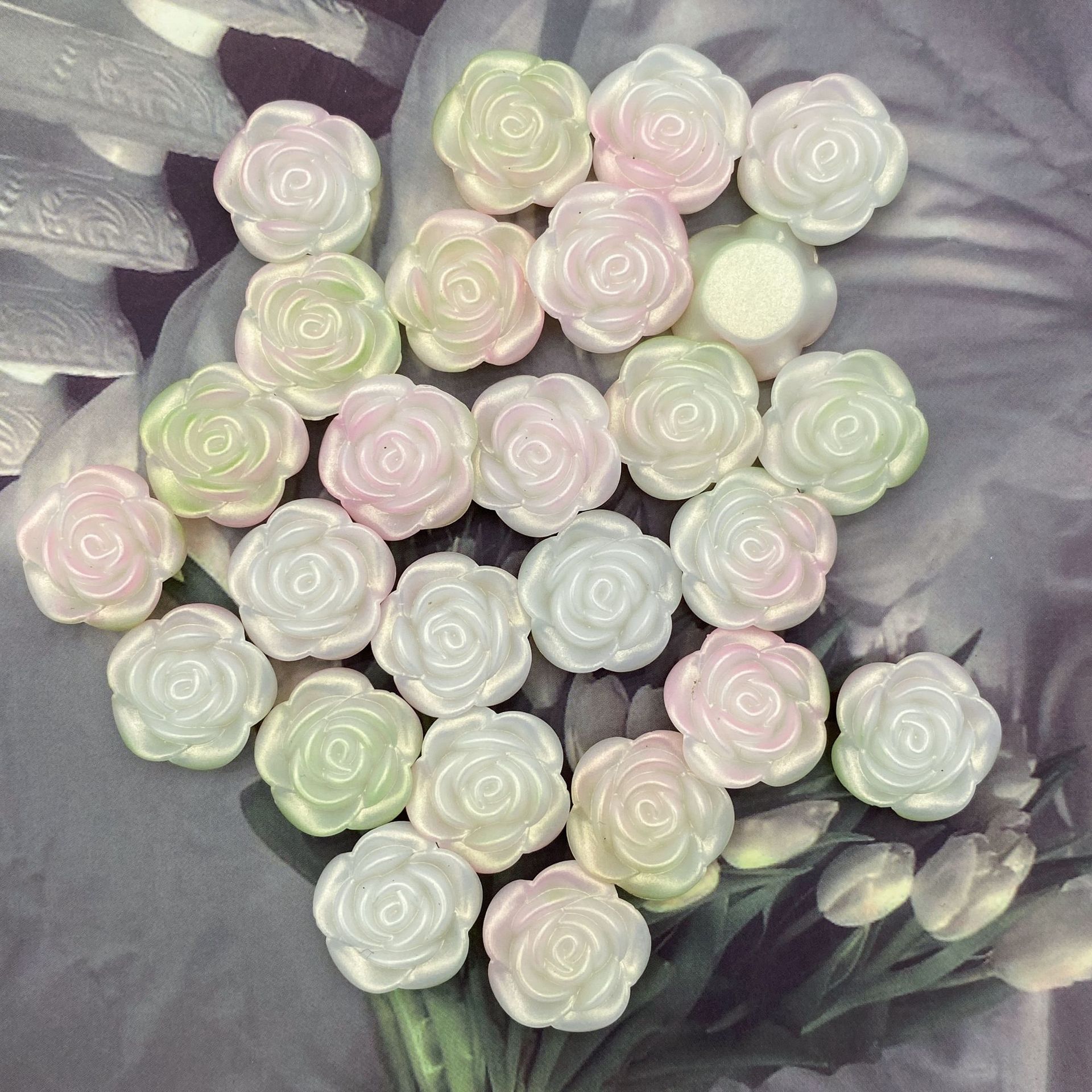 200g  ABS pearlescent gradient golden rose camellia 20mm straight hole simulation hand-held bouquet DIY accessories material HW36