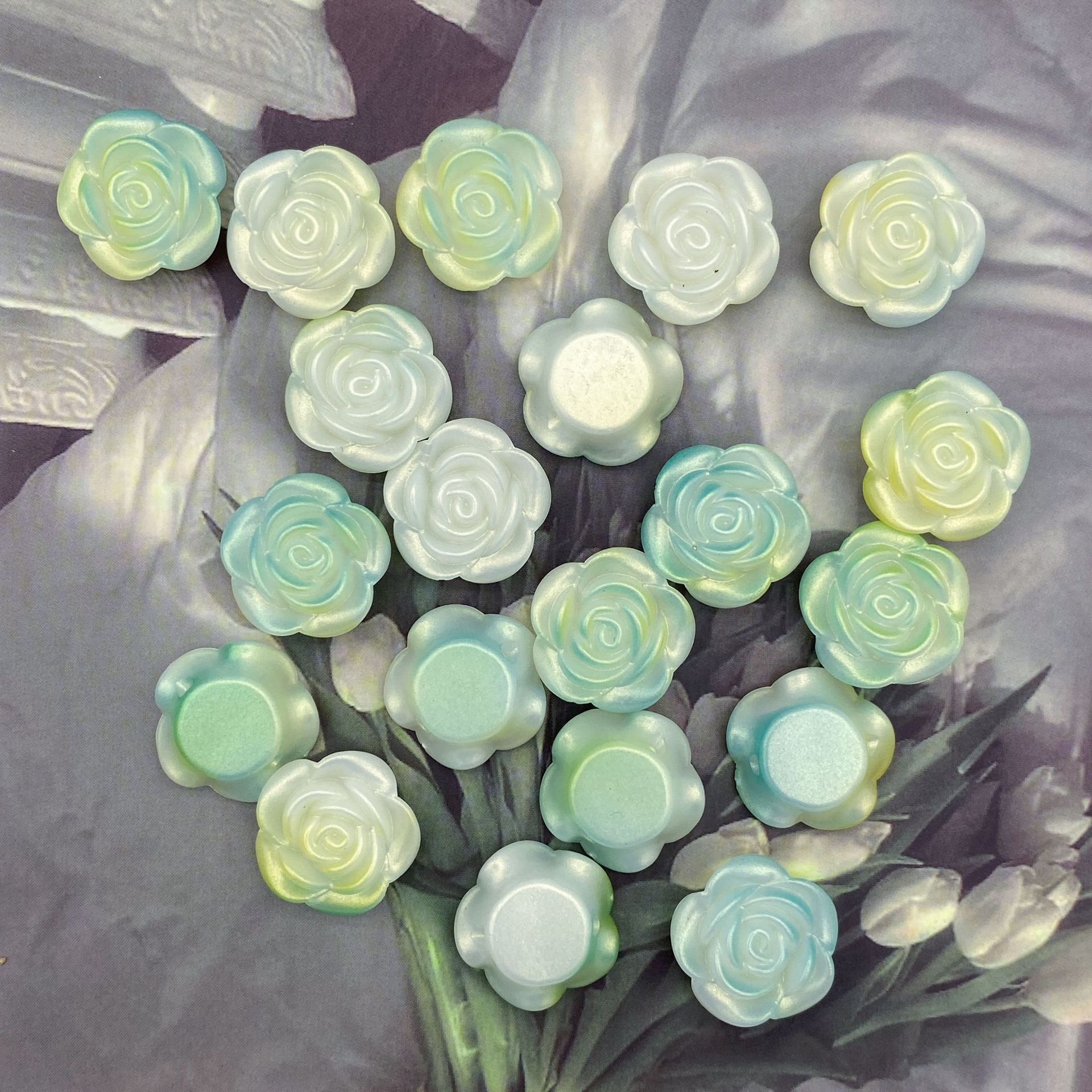 200g  ABS pearlescent gradient golden rose camellia 20mm straight hole simulation hand-held bouquet DIY accessories material HW36