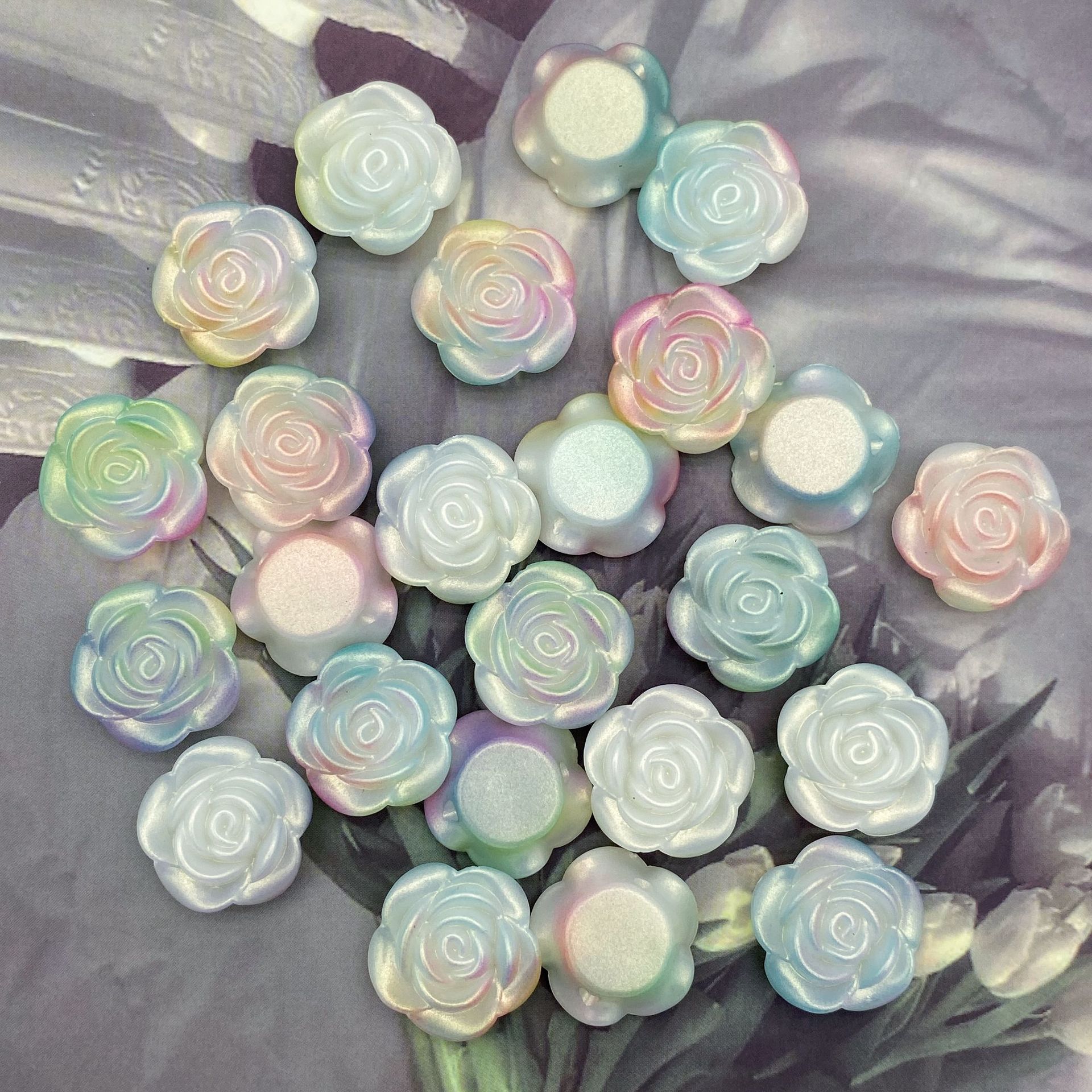 200g  ABS pearlescent gradient golden rose camellia 20mm straight hole simulation hand-held bouquet DIY accessories material HW36