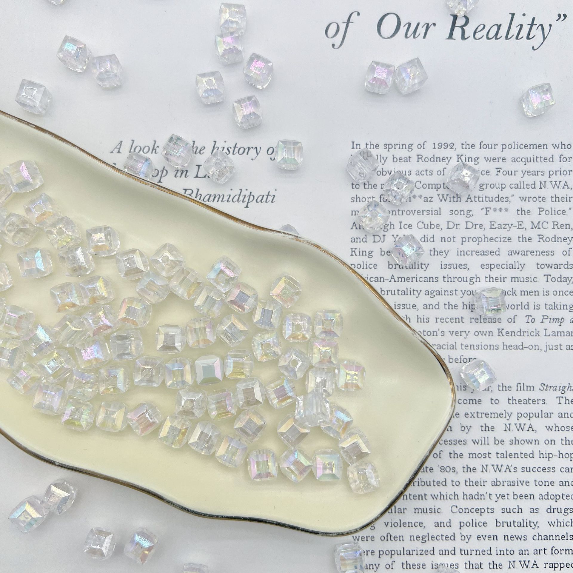 200g Ab color solid square prismatic small square beads DIY key chain mobile chain bracelet car pendant accessories material HW34