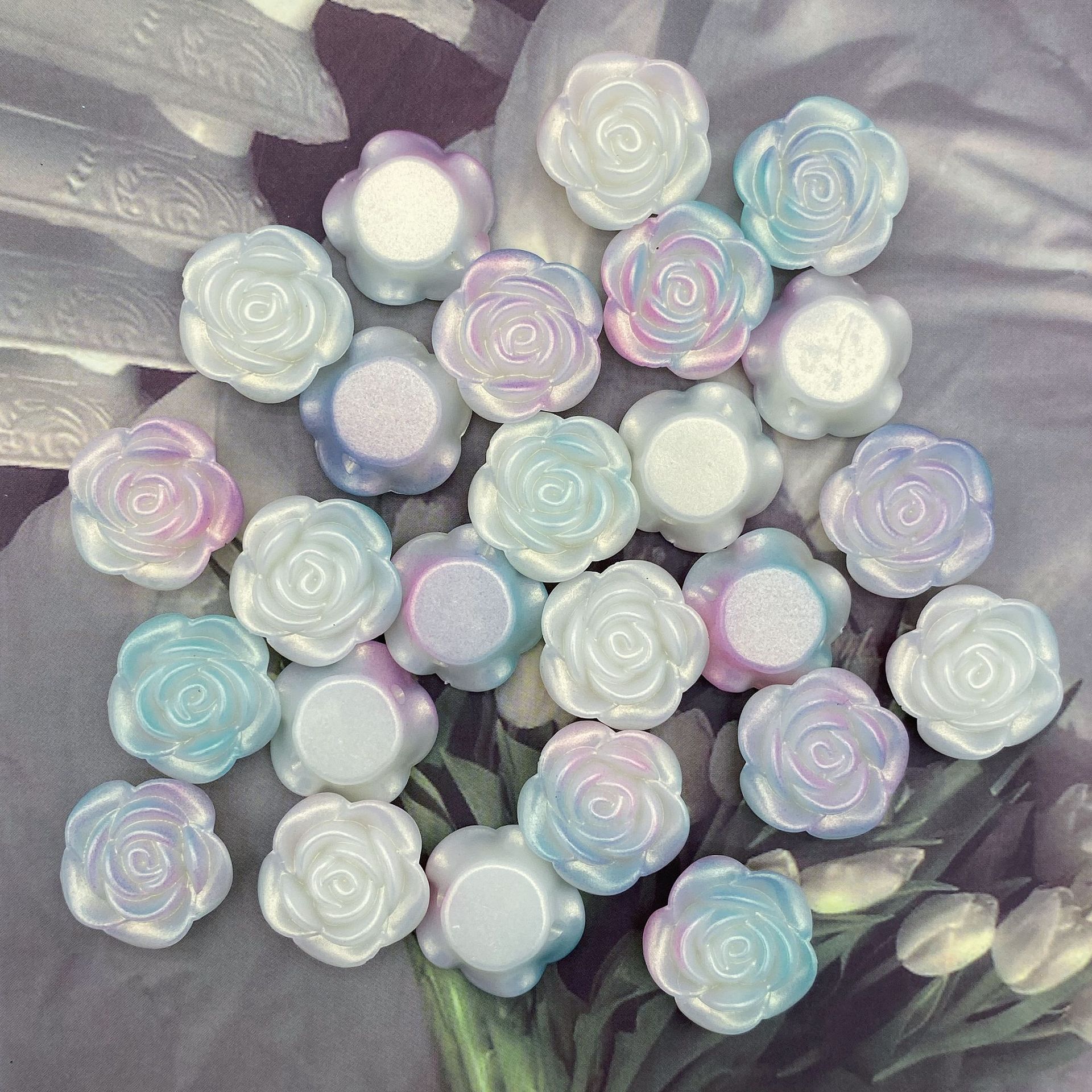 200g  ABS pearlescent gradient golden rose camellia 20mm straight hole simulation hand-held bouquet DIY accessories material HW36