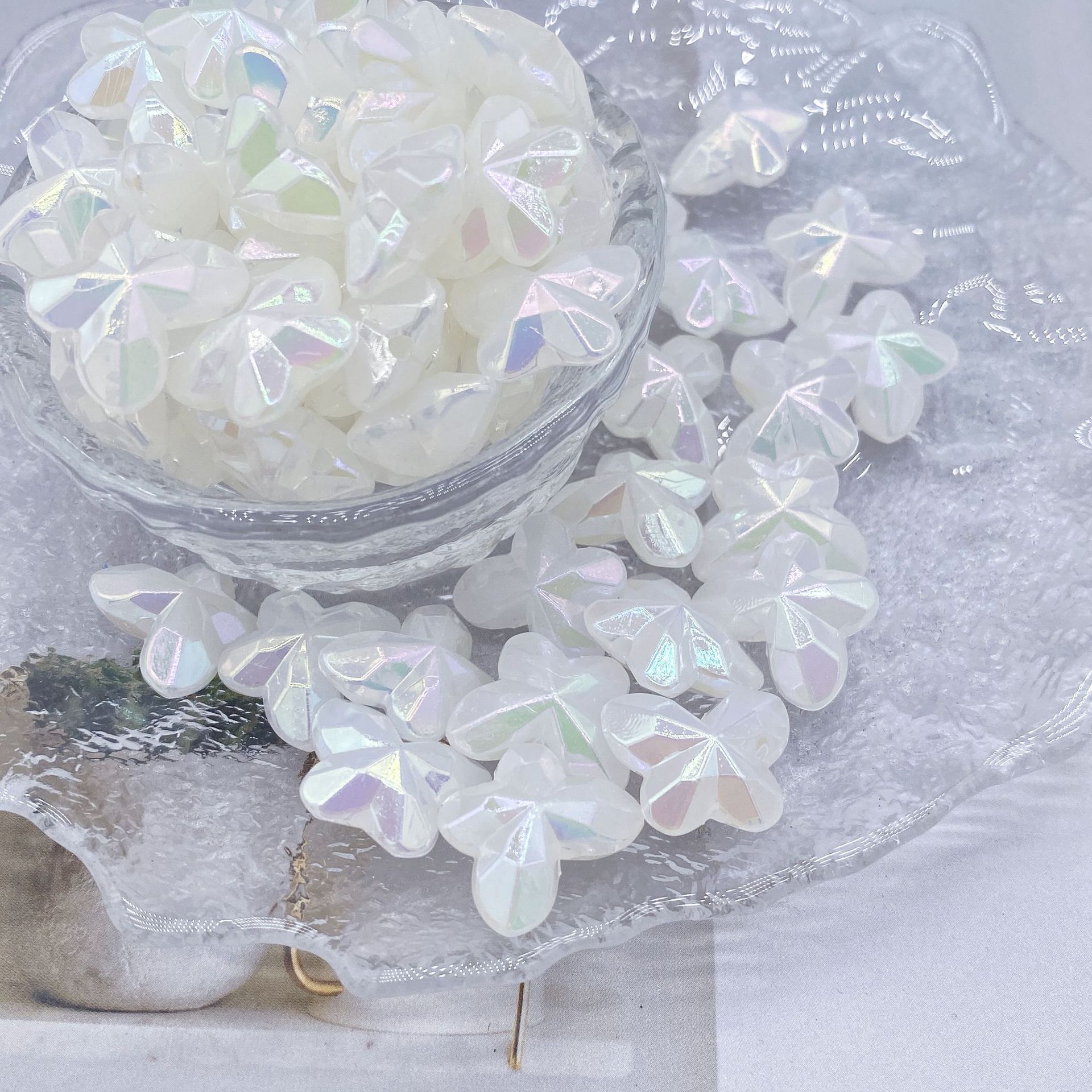 200g Ins Mocha style ab fantasy color cut face three-dimensional sparkling butterfly onion pink mermaid straight hole beaded material decoration HW35