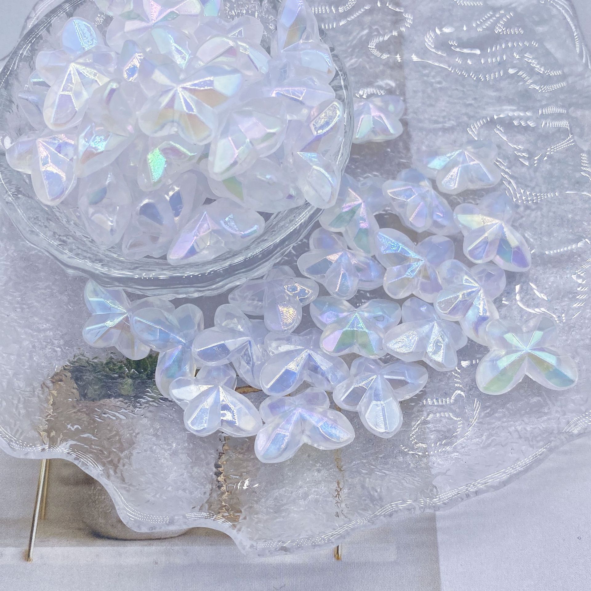 200g Ins Mocha style ab fantasy color cut face three-dimensional sparkling butterfly onion pink mermaid straight hole beaded material decoration HW35