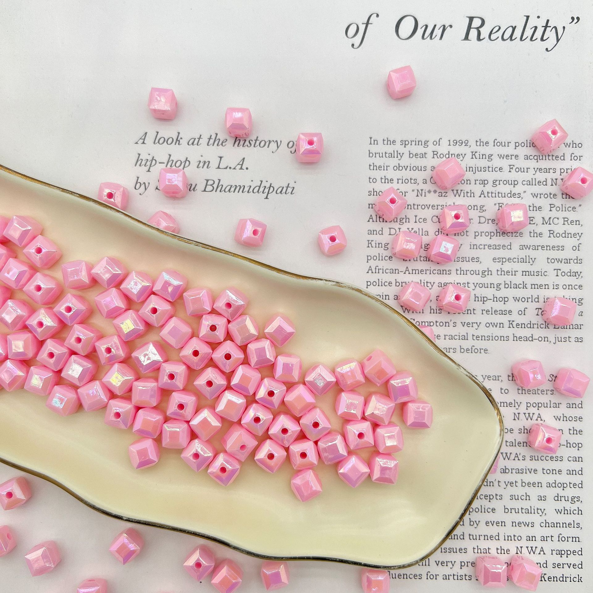 200g Ab color solid square prismatic small square beads DIY key chain mobile chain bracelet car pendant accessories material HW34