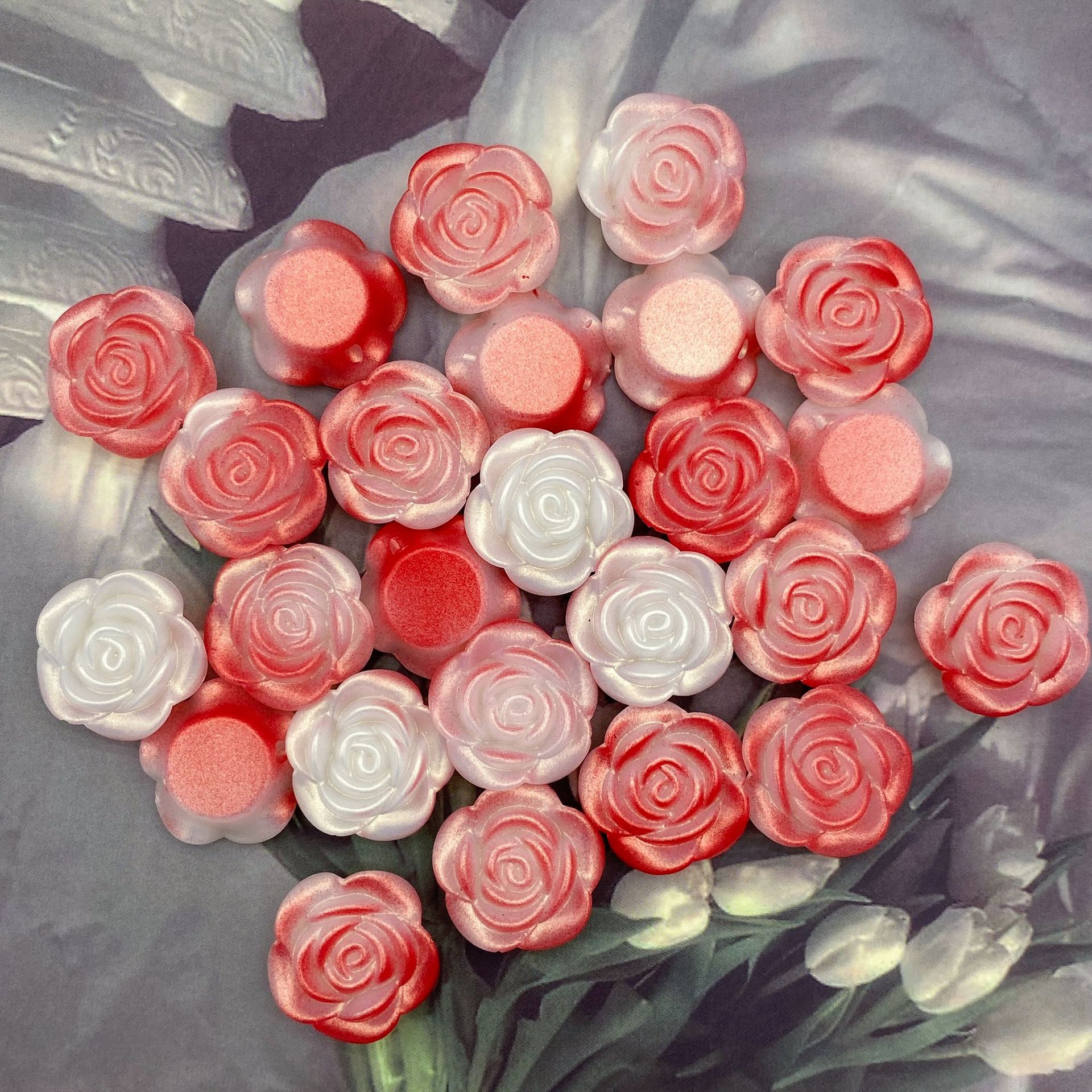 200g  ABS pearlescent gradient golden rose camellia 20mm straight hole simulation hand-held bouquet DIY accessories material HW36