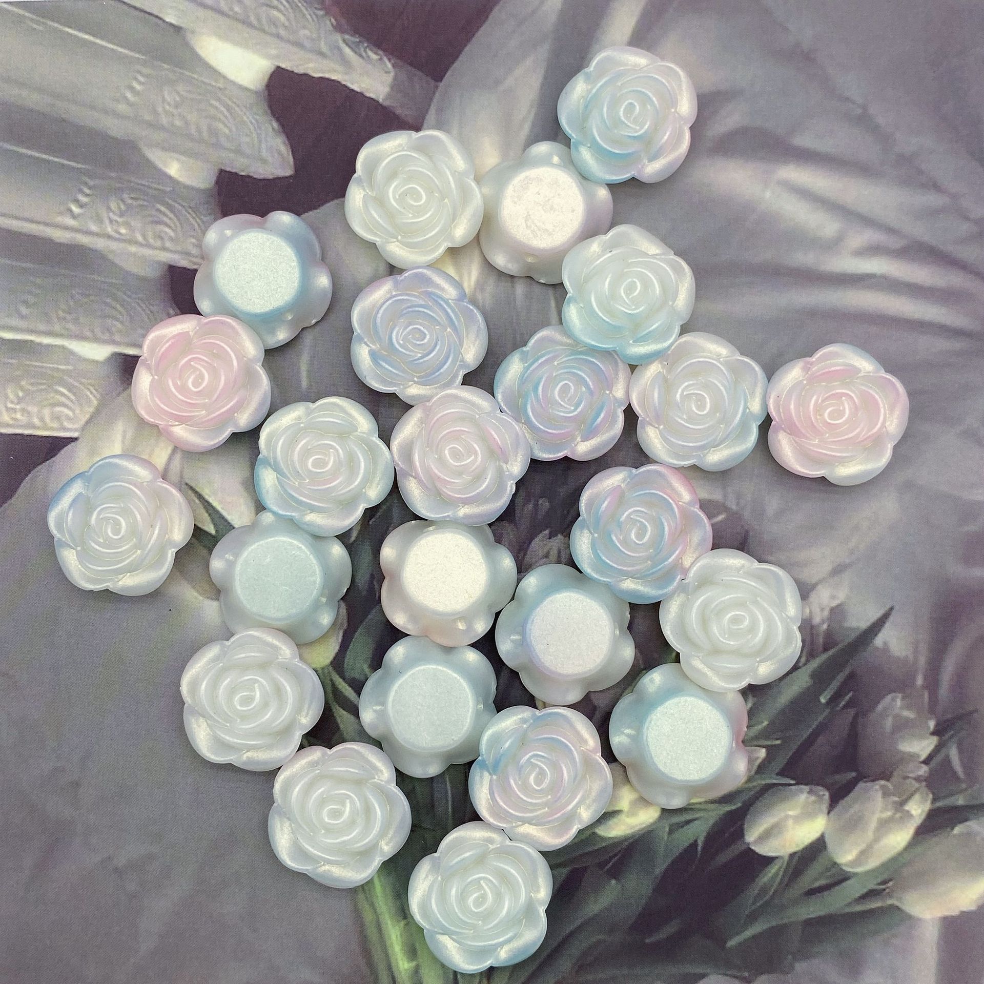 200g  ABS pearlescent gradient golden rose camellia 20mm straight hole simulation hand-held bouquet DIY accessories material HW36