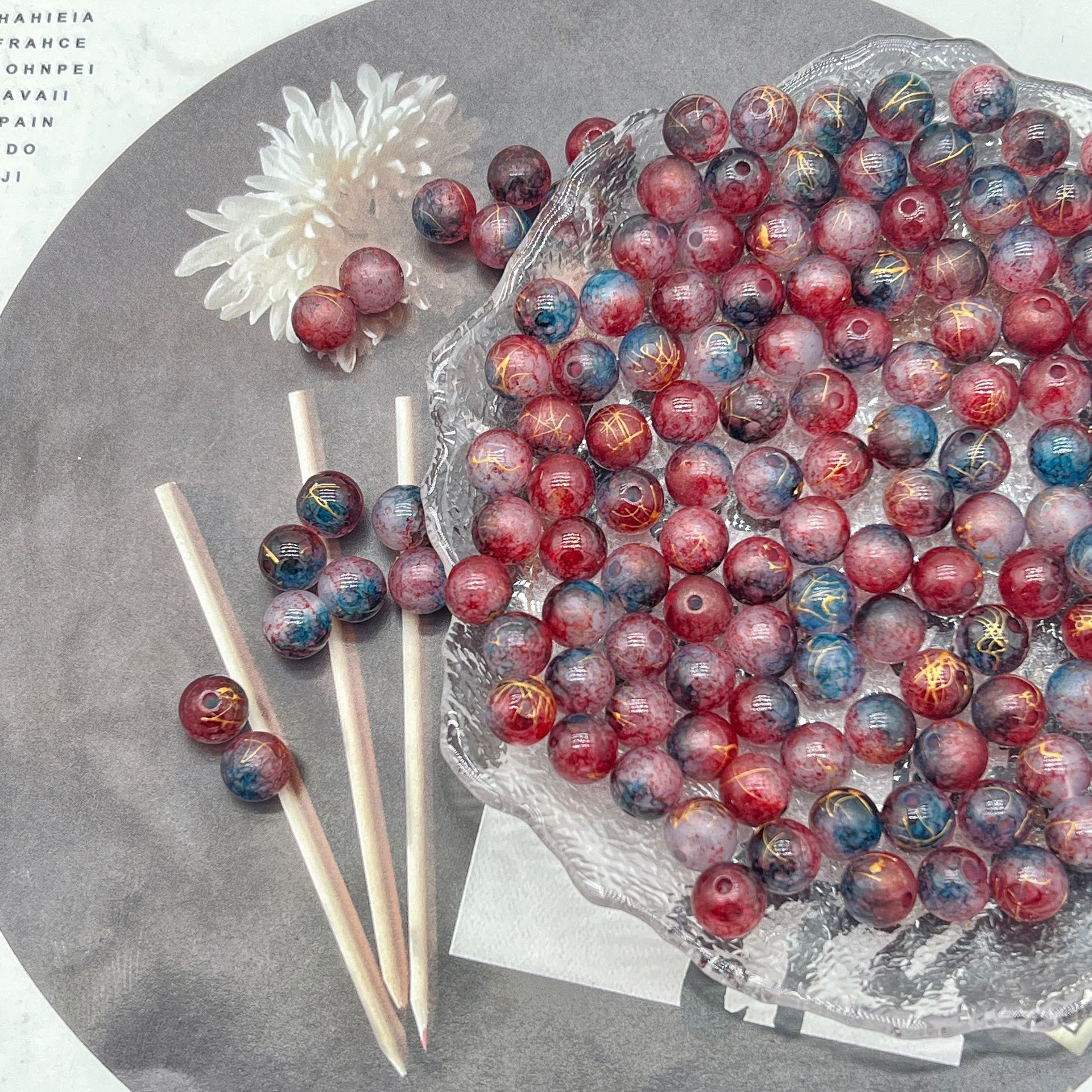 200g Popular jelly dyed, brushed, loose beads, beads, DIY handmade mobile phone accessories, bags, bracelets, accessories and accessories materials HW17