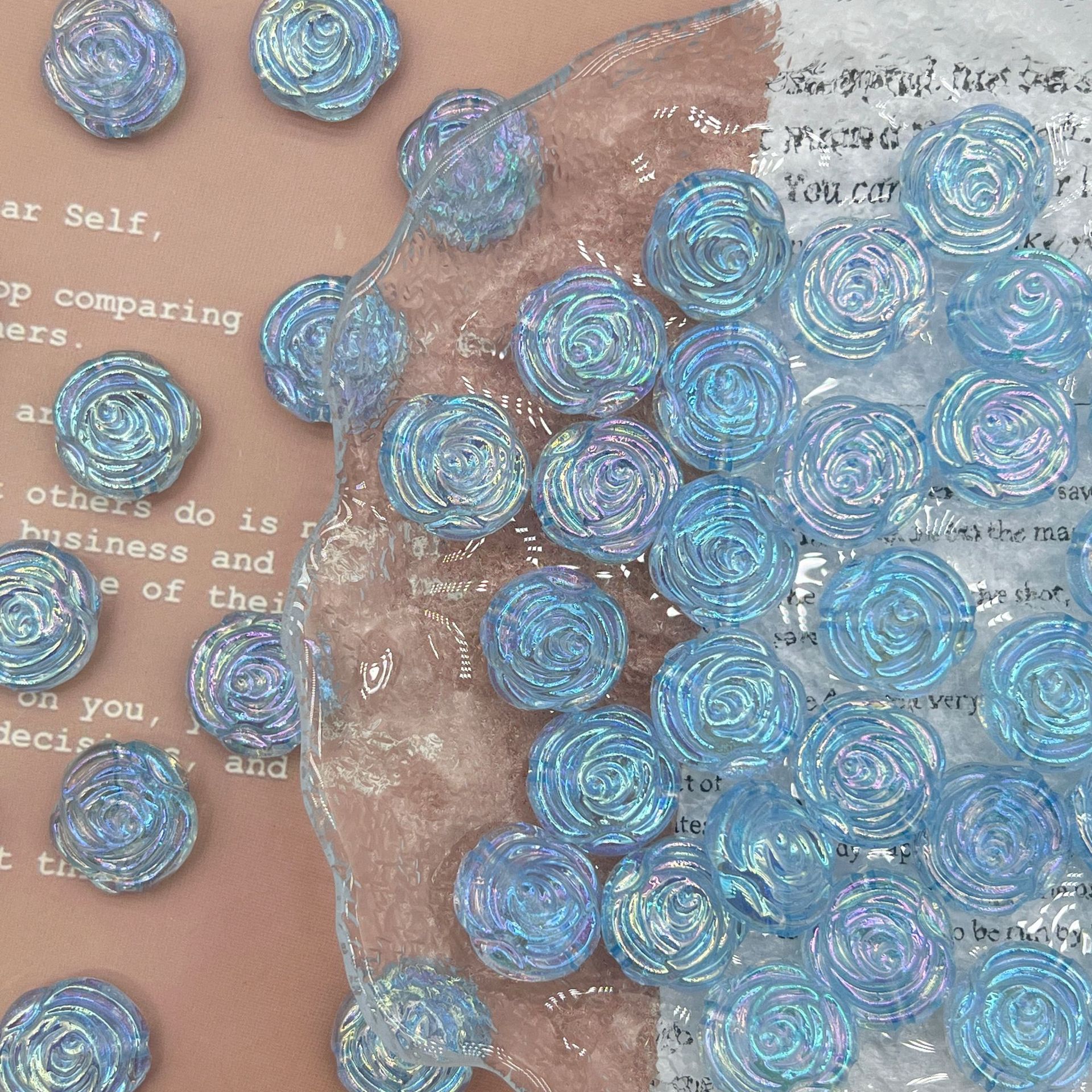 200G UV plated imitation Czech three-dimensional double-sided rose thin flash through hole handmade DIY necklace keychain handmade beaded material HW32