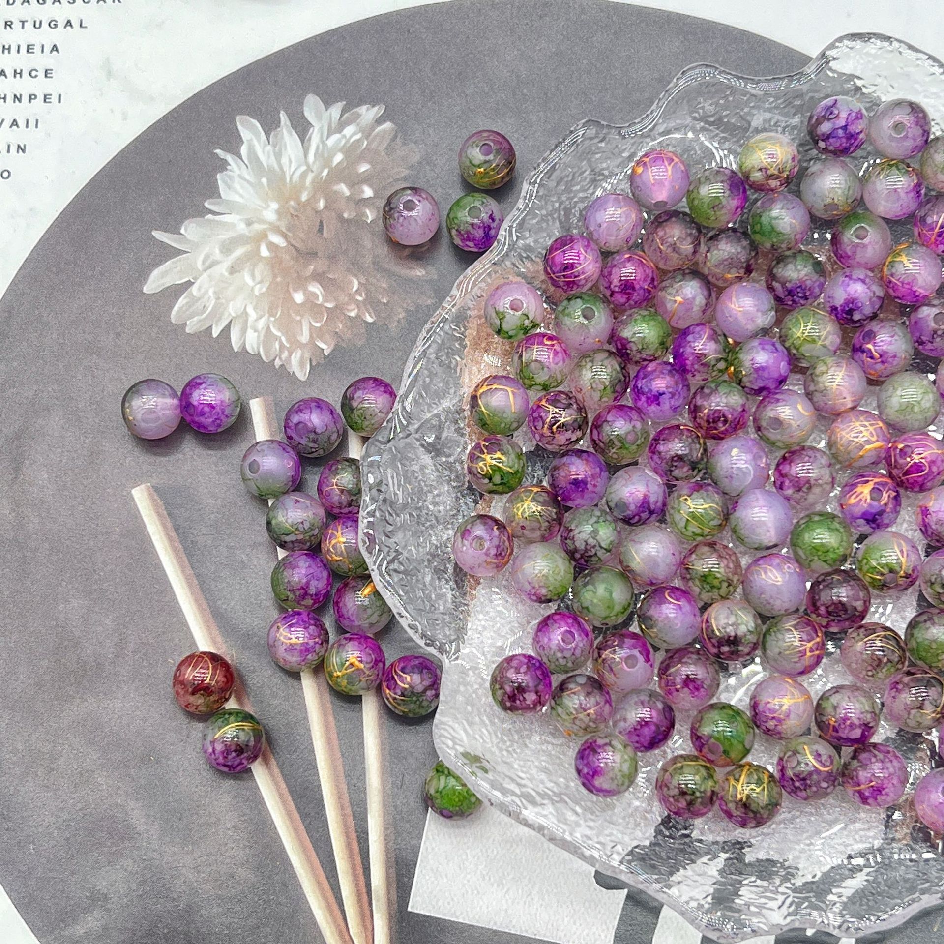 200g Popular jelly dyed, brushed, loose beads, beads, DIY handmade mobile phone accessories, bags, bracelets, accessories and accessories materials HW17