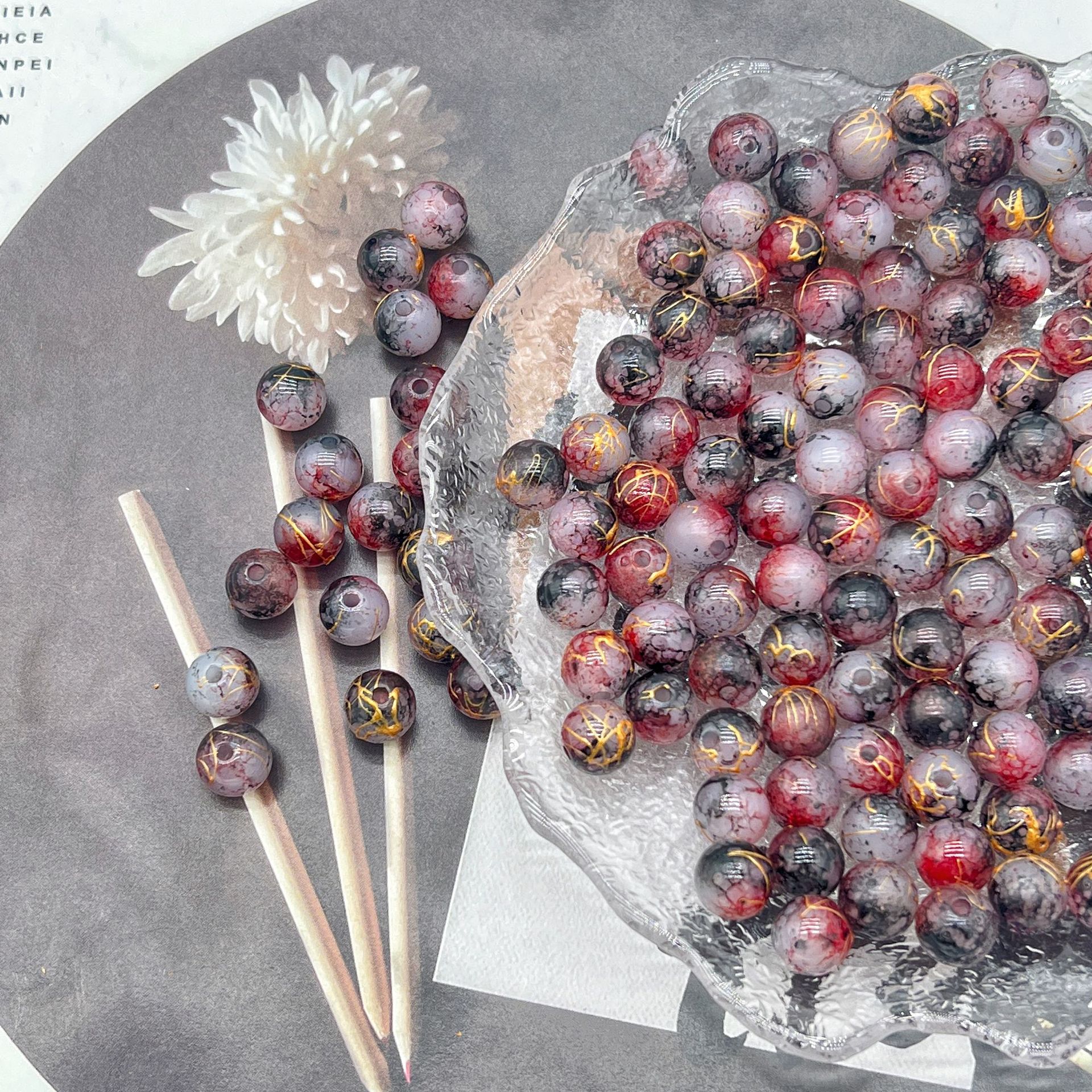 200g Popular jelly dyed, brushed, loose beads, beads, DIY handmade mobile phone accessories, bags, bracelets, accessories and accessories materials HW17