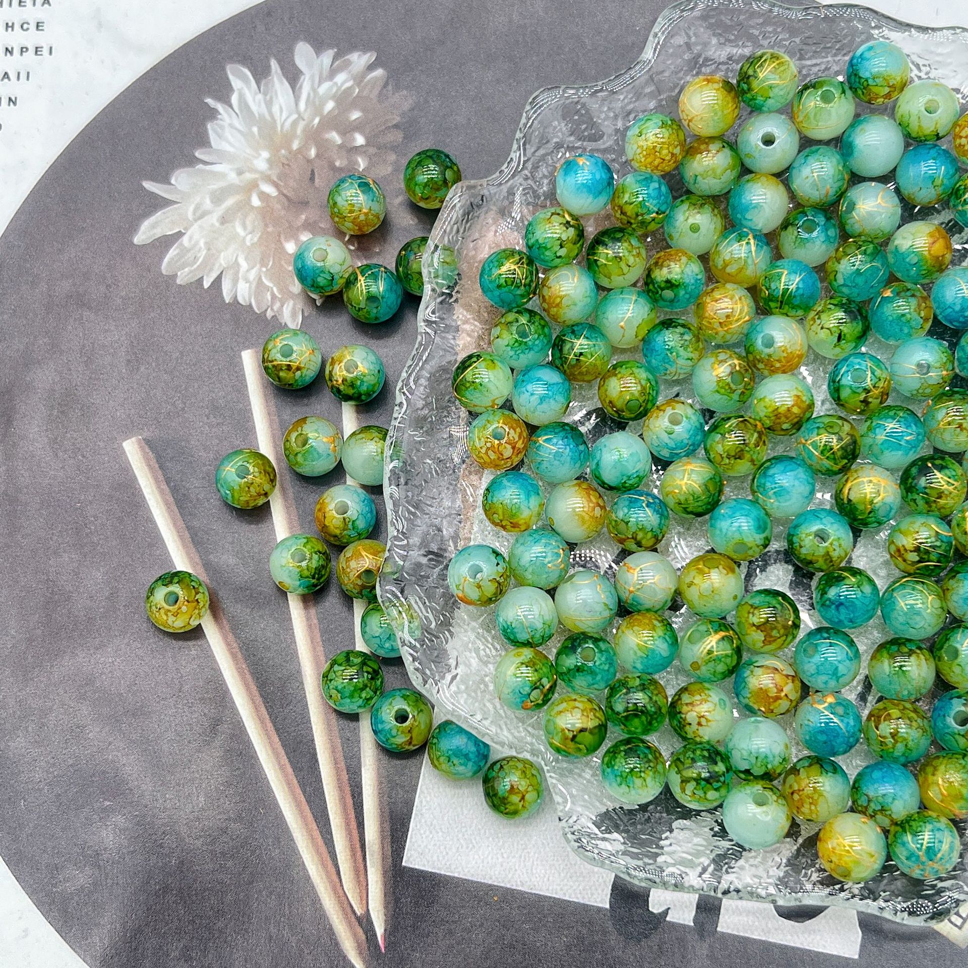 200g Popular jelly dyed, brushed, loose beads, beads, DIY handmade mobile phone accessories, bags, bracelets, accessories and accessories materials HW17