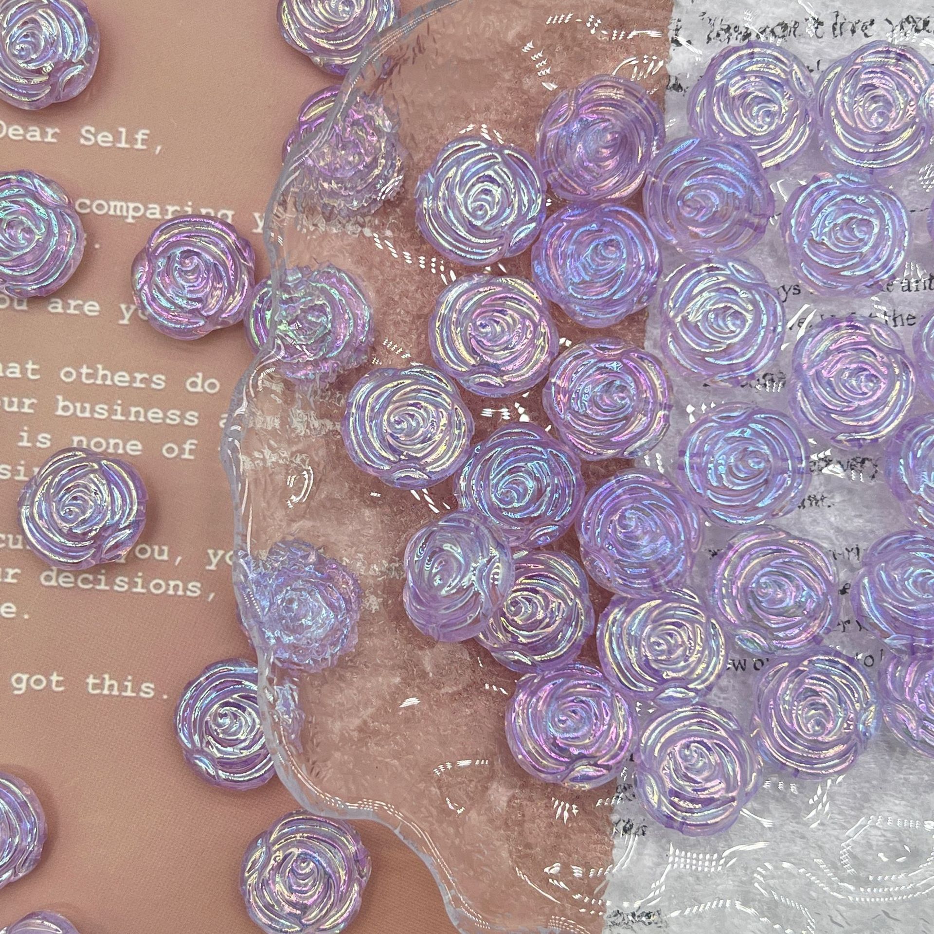 200G UV plated imitation Czech three-dimensional double-sided rose thin flash through hole handmade DIY necklace keychain handmade beaded material HW32