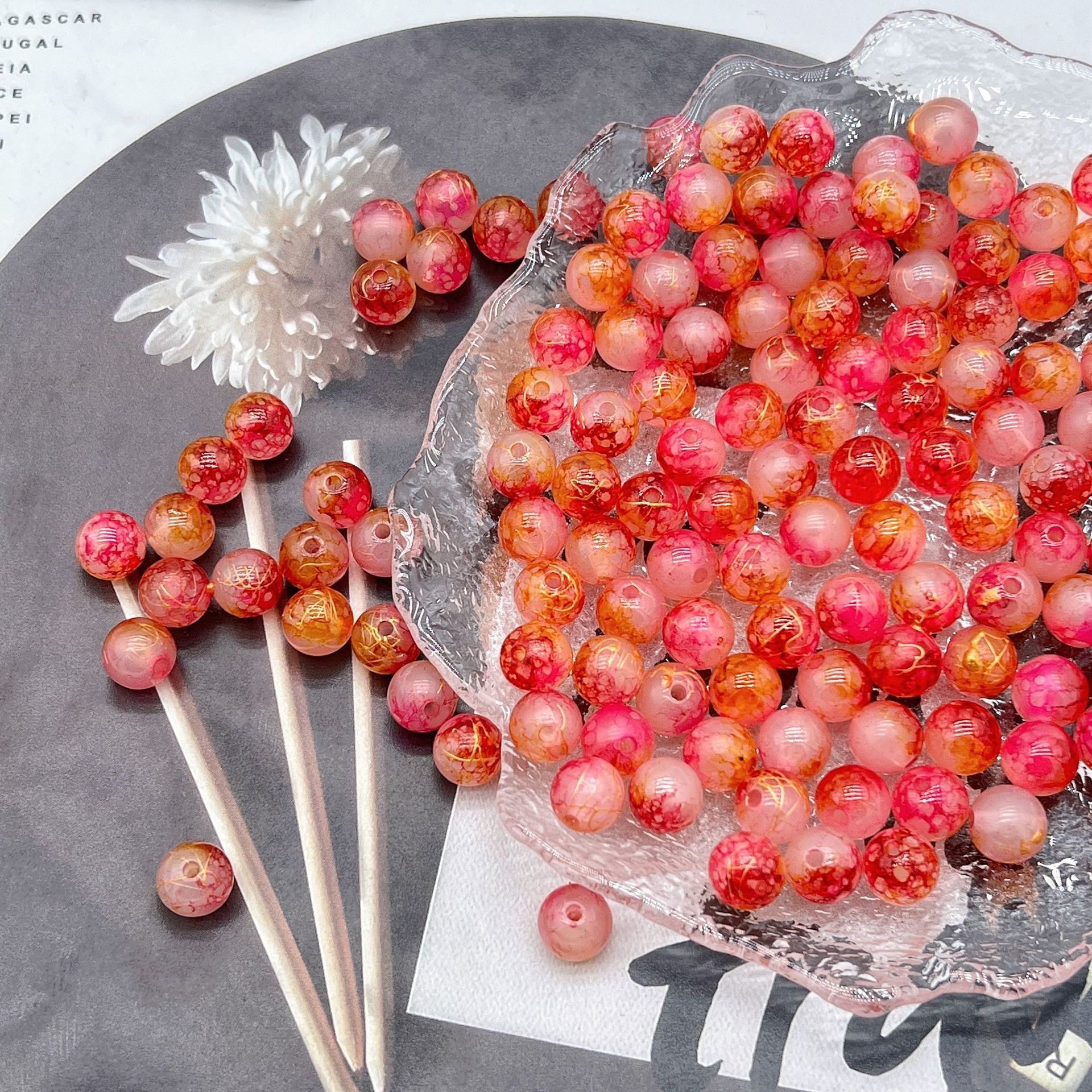 200g Popular jelly dyed, brushed, loose beads, beads, DIY handmade mobile phone accessories, bags, bracelets, accessories and accessories materials HW17