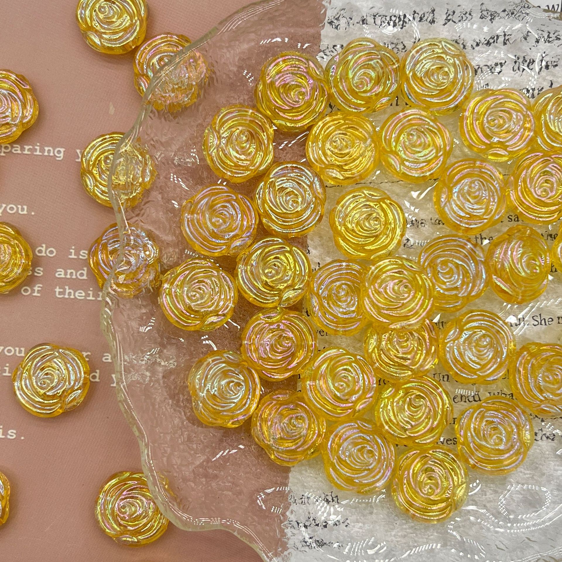 200G UV plated imitation Czech three-dimensional double-sided rose thin flash through hole handmade DIY necklace keychain handmade beaded material HW32