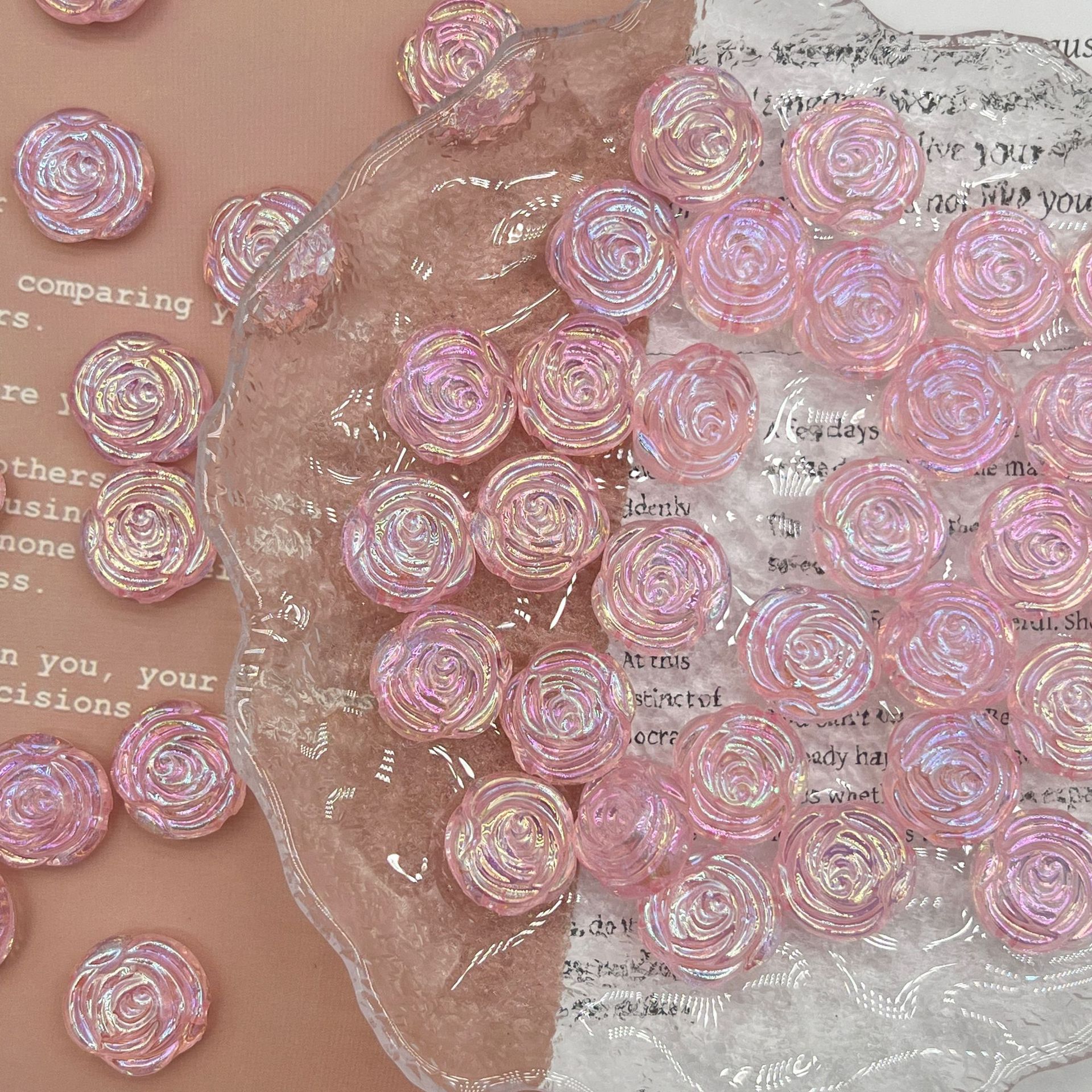 200G UV plated imitation Czech three-dimensional double-sided rose thin flash through hole handmade DIY necklace keychain handmade beaded material HW32