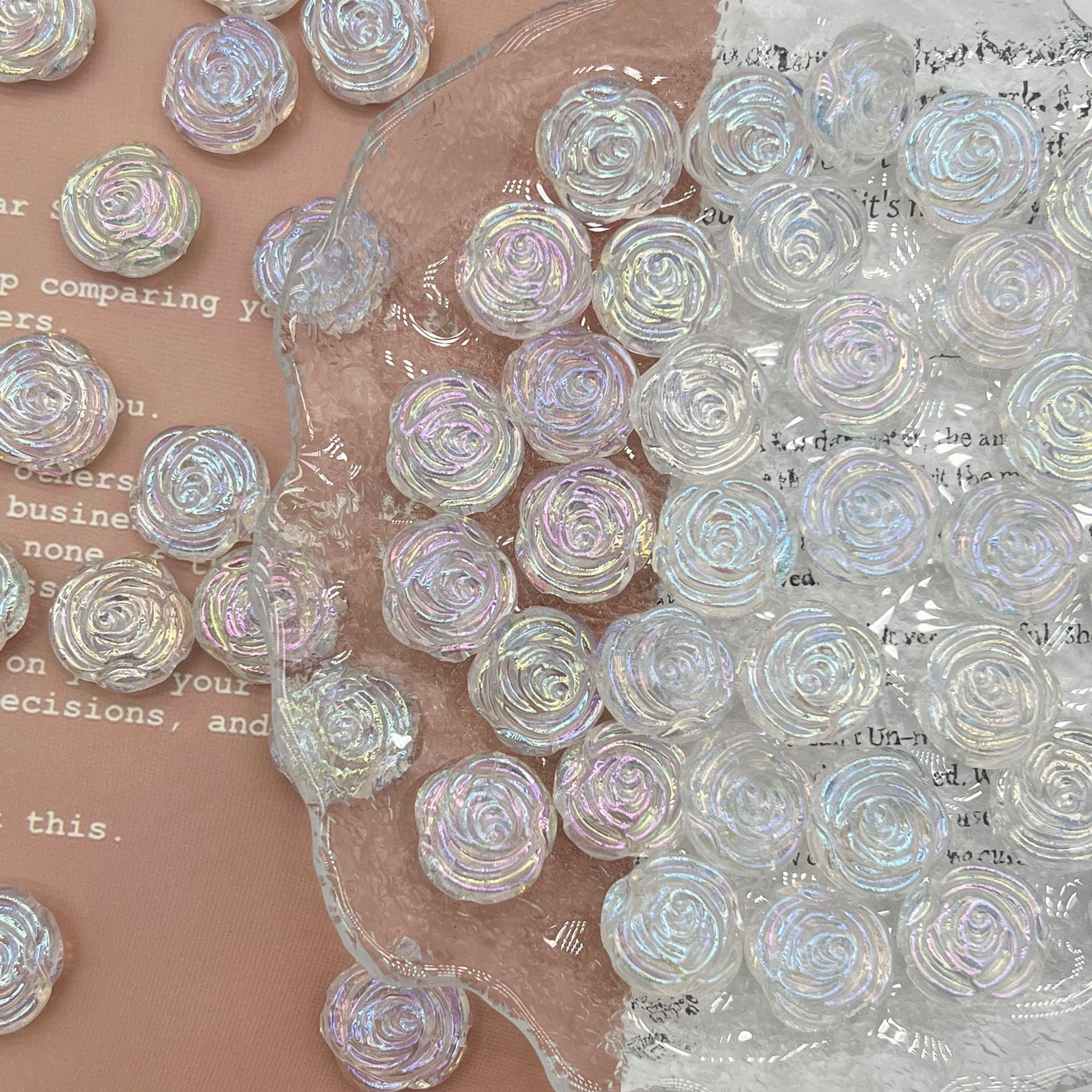 200G UV plated imitation Czech three-dimensional double-sided rose thin flash through hole handmade DIY necklace keychain handmade beaded material HW32