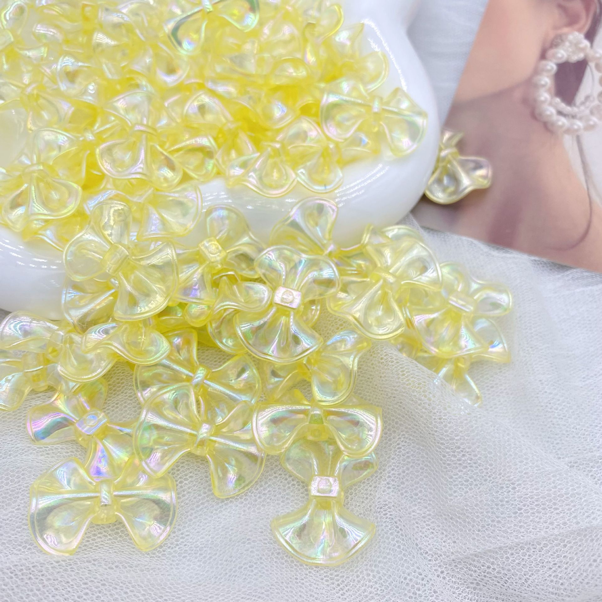 200g Ice-transparent three-dimensional horse mermaid thin flash skirt with dumpling skin bow with holes for DIY hair rope hairpin bracelet HW07