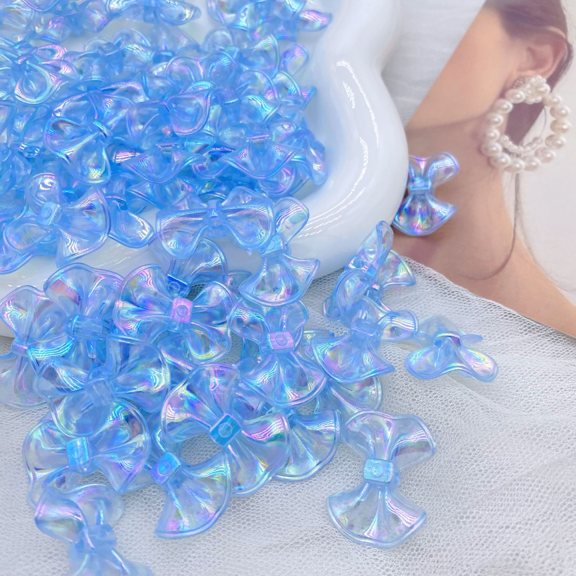 200g Ice-transparent three-dimensional horse mermaid thin flash skirt with dumpling skin bow with holes for DIY hair rope hairpin bracelet HW07
