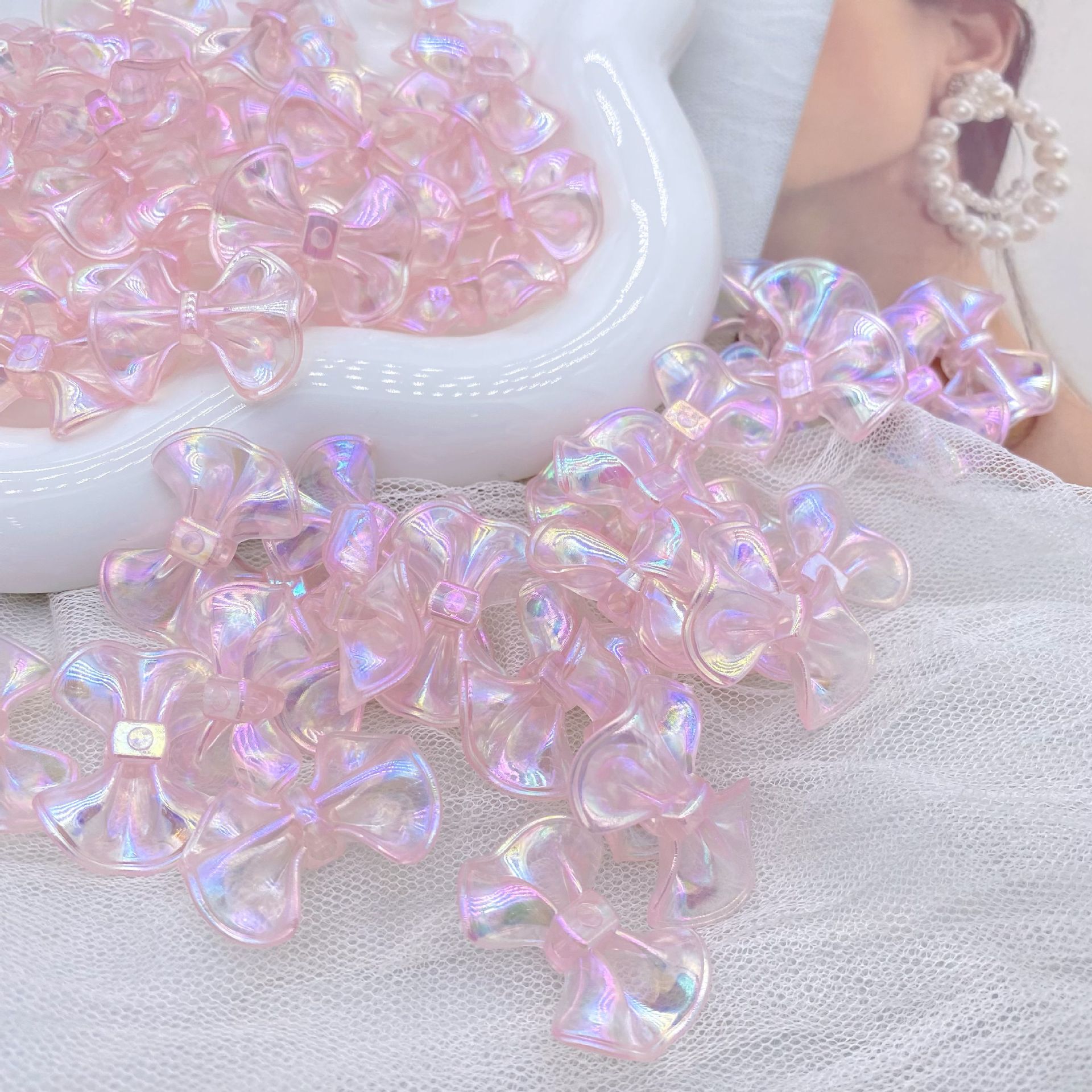 200g Ice-transparent three-dimensional horse mermaid thin flash skirt with dumpling skin bow with holes for DIY hair rope hairpin bracelet HW07