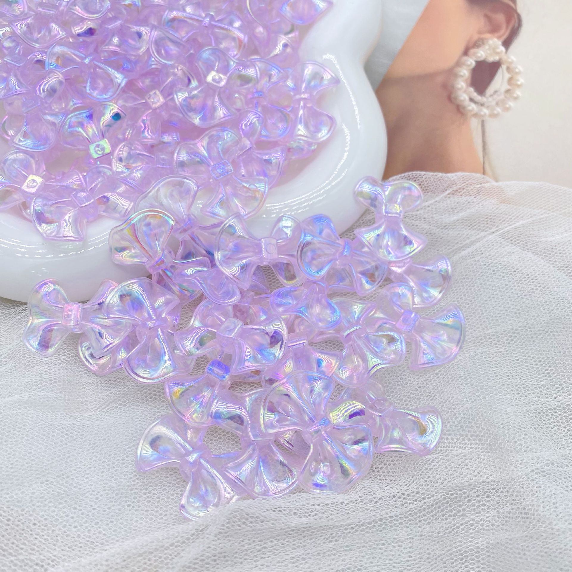 200g Ice-transparent three-dimensional horse mermaid thin flash skirt with dumpling skin bow with holes for DIY hair rope hairpin bracelet HW07