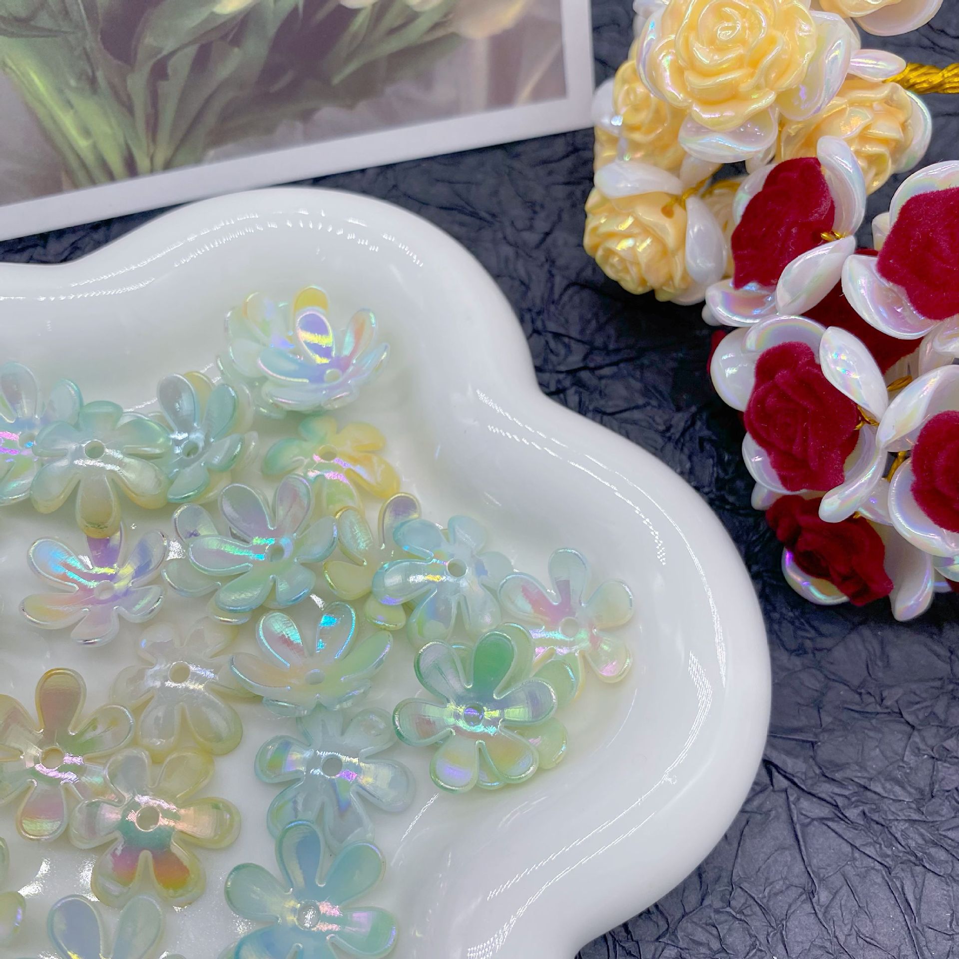 200g Imitation Mabei Gradient Happiness Six-Piece Flower Toad Acrylic DIY Decorative Handmade Jewelry Accessories Mobile Phone Case Cream Glue HW28