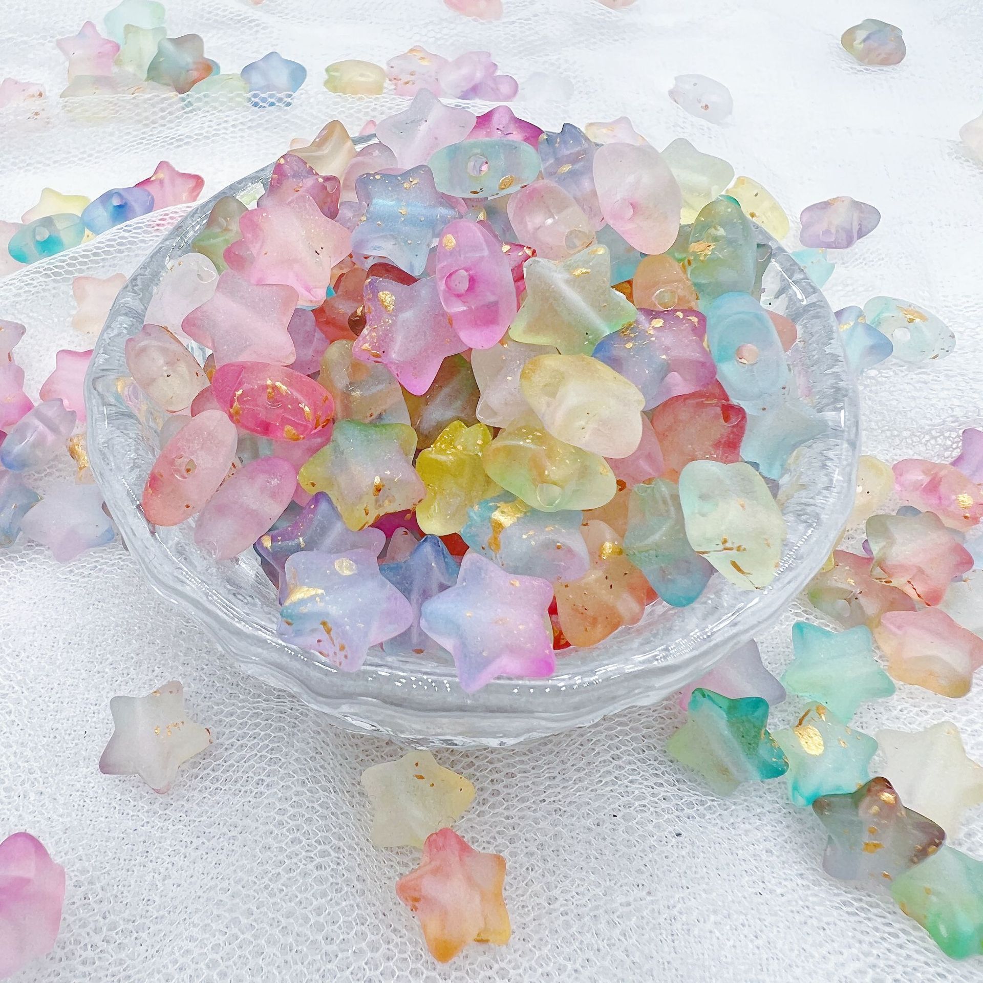 200g  Frosted gold gradient colorful five-pointed star beads handmade DIY beads bracelet earring necklace decoration accessories HW10