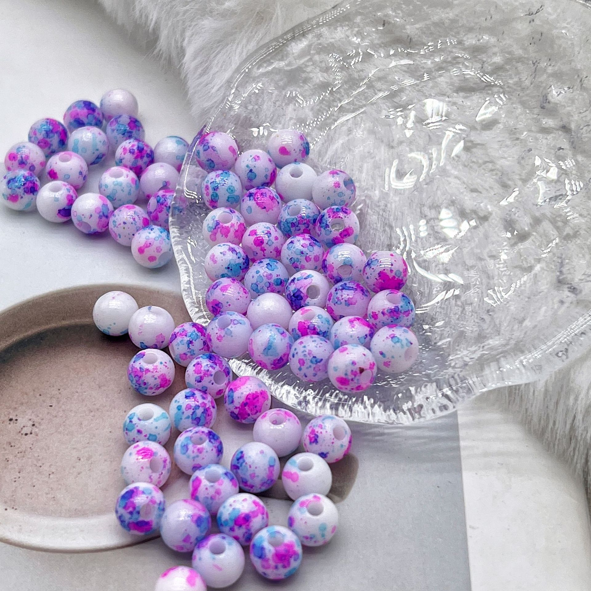200g New 8mm imitation porcelain smudged two-color gradient round beads handmade DIY bracelet bag chain hanging chain bead accessories materials HW37