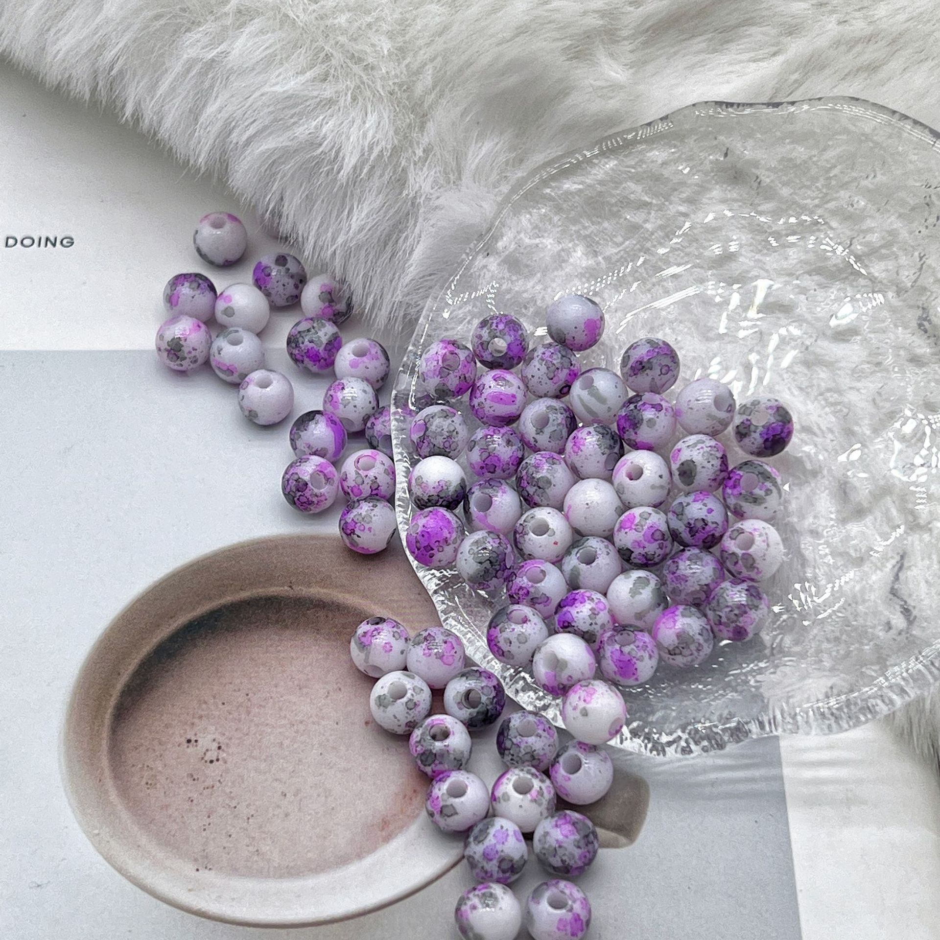 200g New 8mm imitation porcelain smudged two-color gradient round beads handmade DIY bracelet bag chain hanging chain bead accessories materials HW37