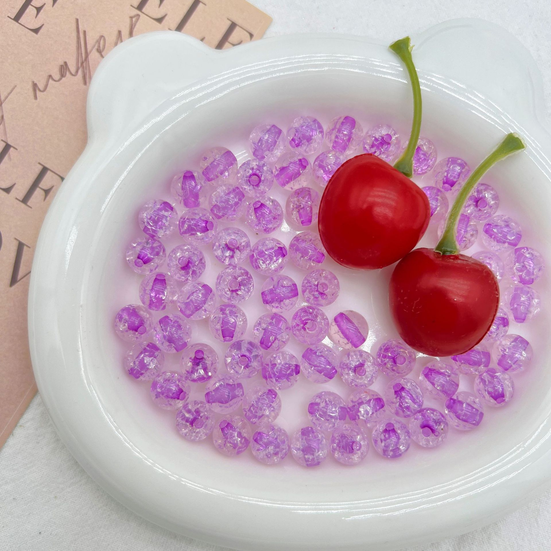 200g Acrylic 10mm dyed core burst round bead transparent color crack bead handmade DIY bead bracelet accessories material HW40