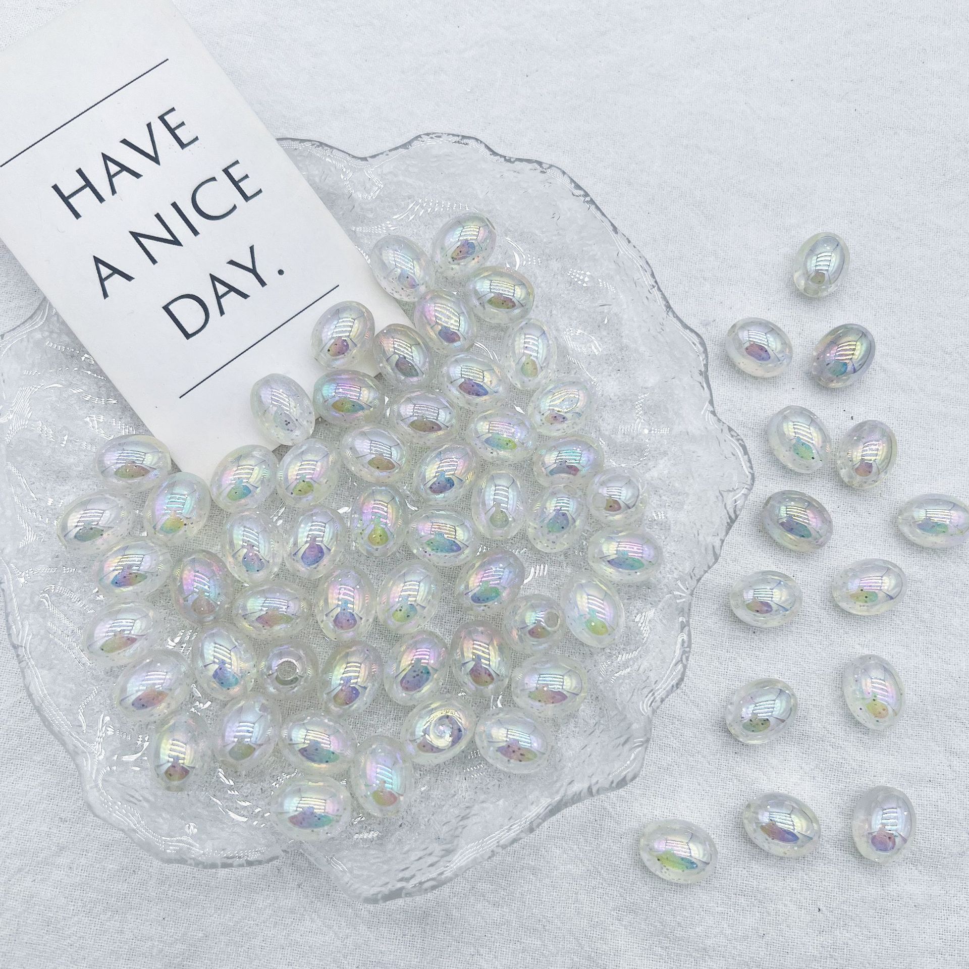 200g Acrylic UV onion powder Mermaid Oval Bead Fantasy Colorful Transparent Egg Bead Handmade DIY Beads Matching Accessories Materials  HW12