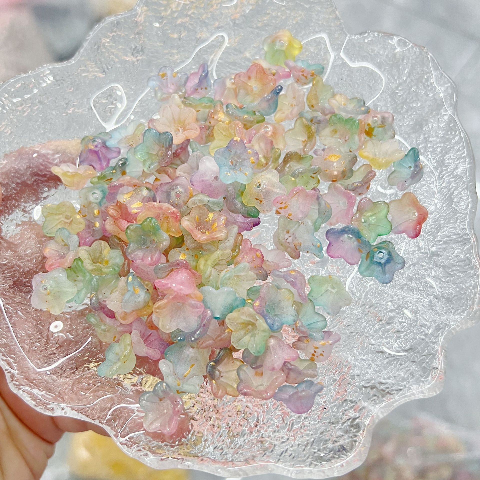 200g Frosted gold glittering lily of the valley flower gradient series straight hole lily of the valley decoration bracelet bracelet DIY accessories HW26