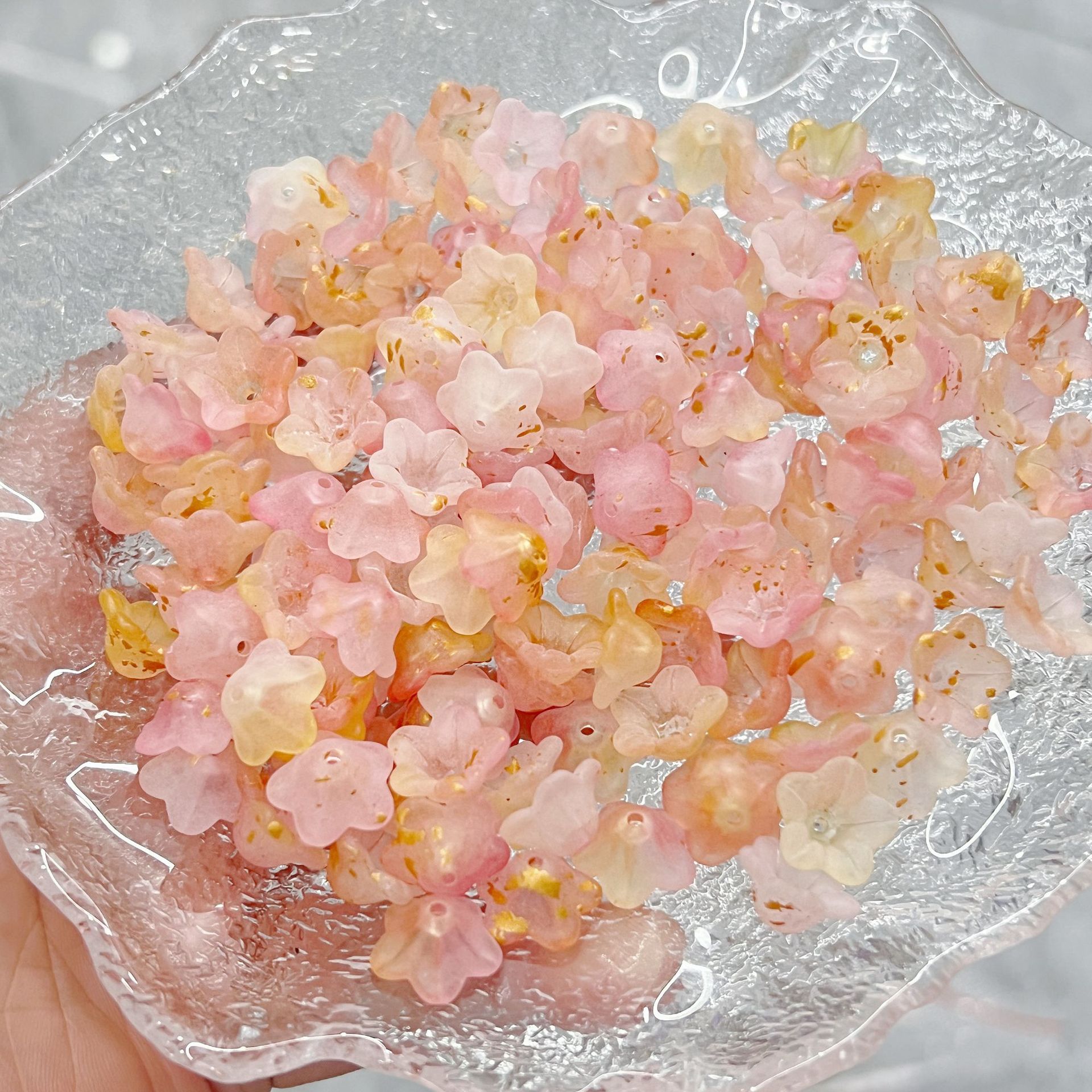 200g Frosted gold glittering lily of the valley flower gradient series straight hole lily of the valley decoration bracelet bracelet DIY accessories HW26