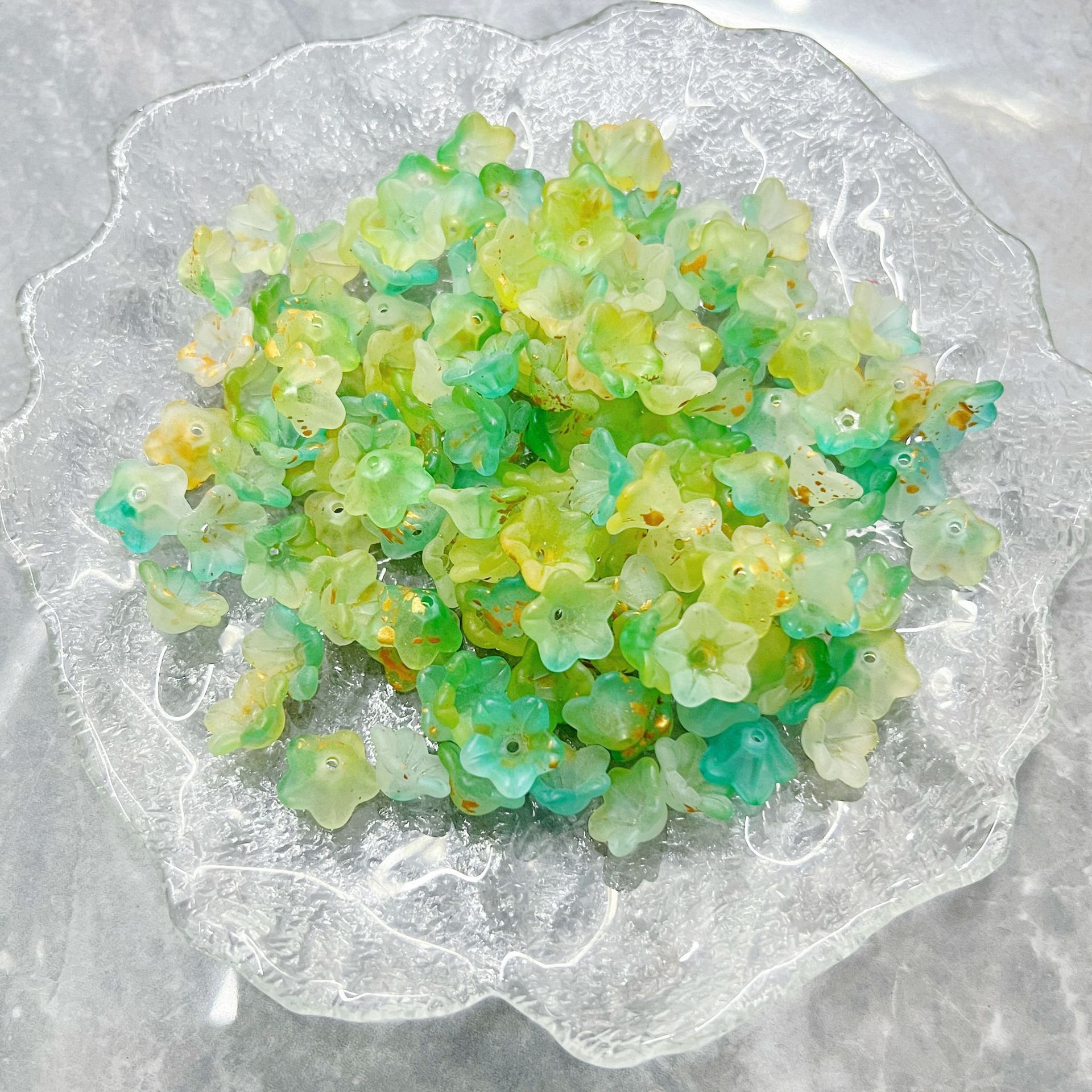 200g Frosted gold glittering lily of the valley flower gradient series straight hole lily of the valley decoration bracelet bracelet DIY accessories HW26