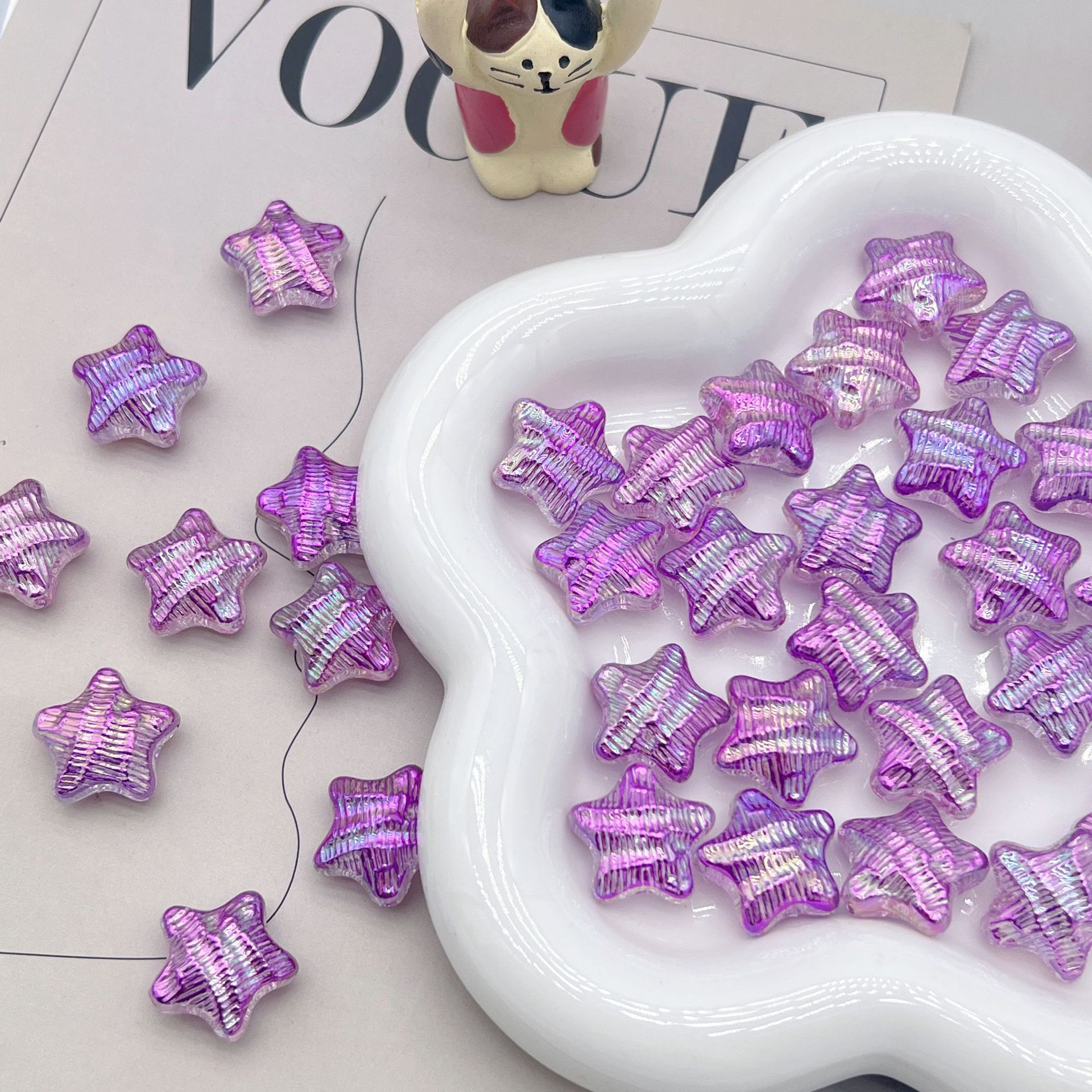 200g Acrylic UV plated fantasy color three-dimensional straight hole water ripples five-pointed star handmade DIY pendant necklace beaded material   HW11