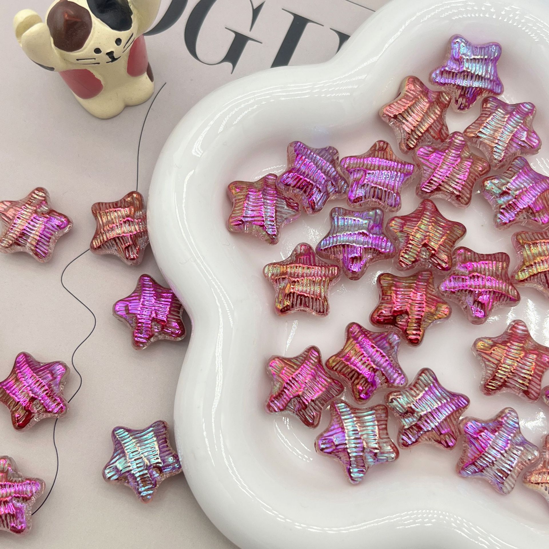 200g Acrylic UV plated fantasy color three-dimensional straight hole water ripples five-pointed star handmade DIY pendant necklace beaded material   HW11