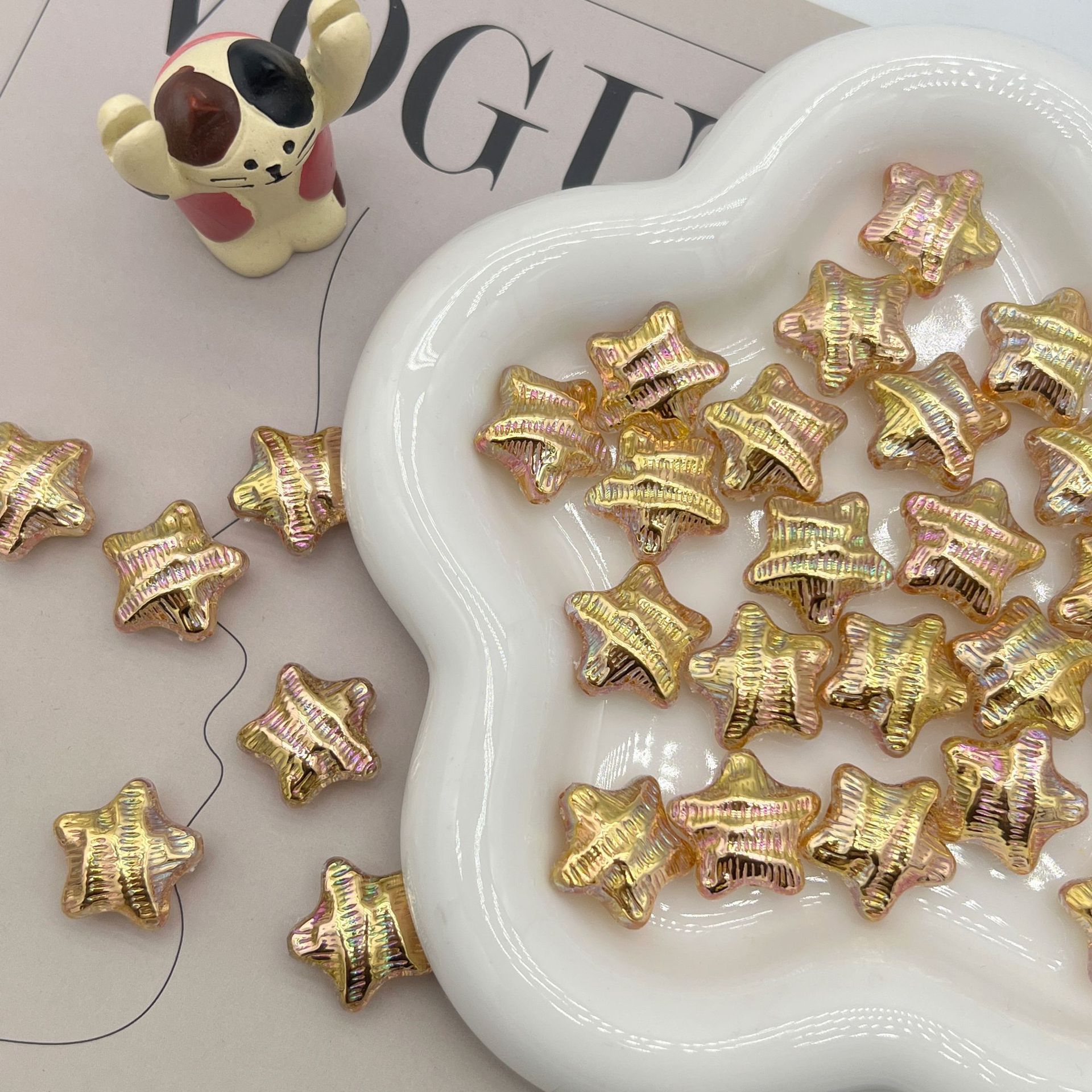 200g Acrylic UV plated fantasy color three-dimensional straight hole water ripples five-pointed star handmade DIY pendant necklace beaded material   HW11