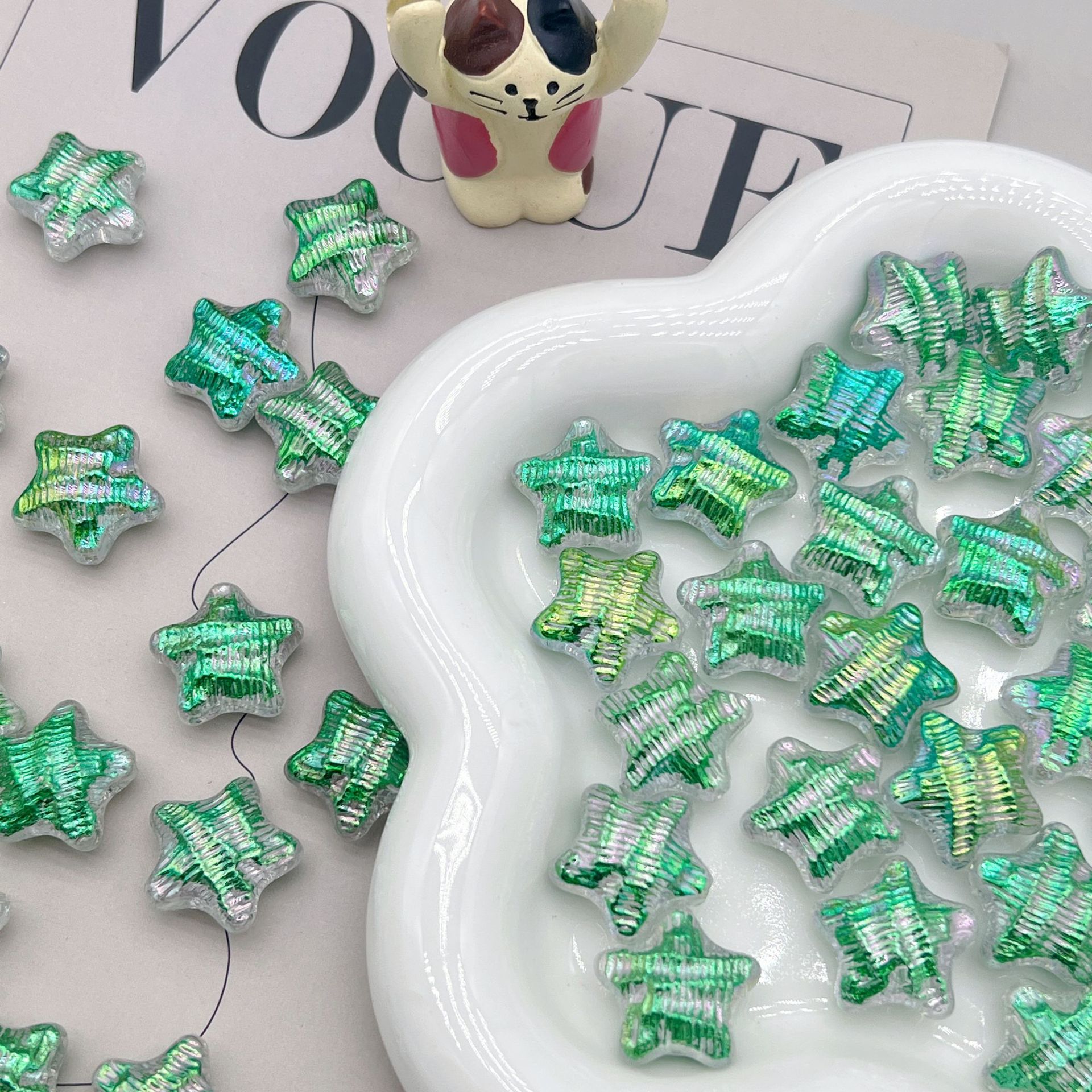 200g Acrylic UV plated fantasy color three-dimensional straight hole water ripples five-pointed star handmade DIY pendant necklace beaded material   HW11