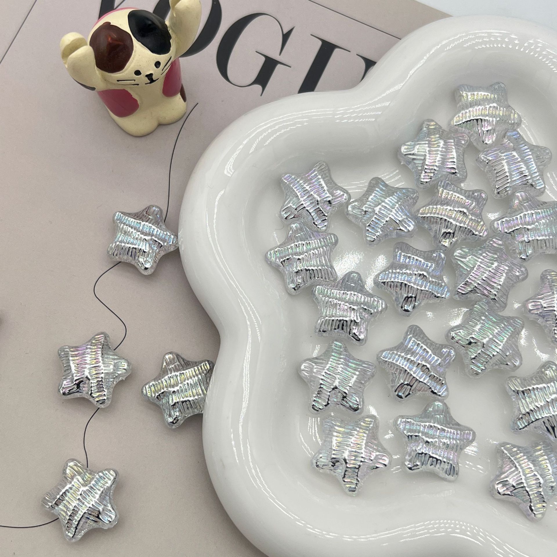 200g Acrylic UV plated fantasy color three-dimensional straight hole water ripples five-pointed star handmade DIY pendant necklace beaded material   HW11