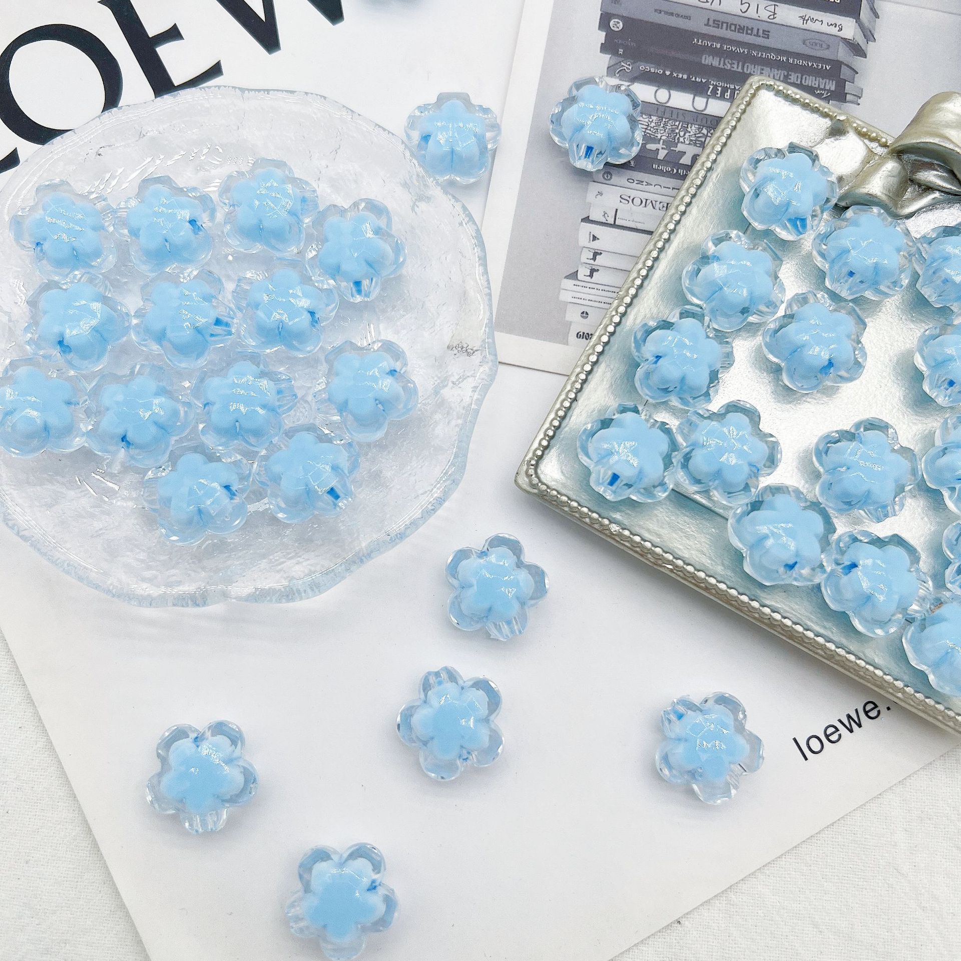 200g  Acrylic multi-mixed transparent matte five-petal flower beads medium beads loose beads beads DIY bracelet match decoration accessories HW39