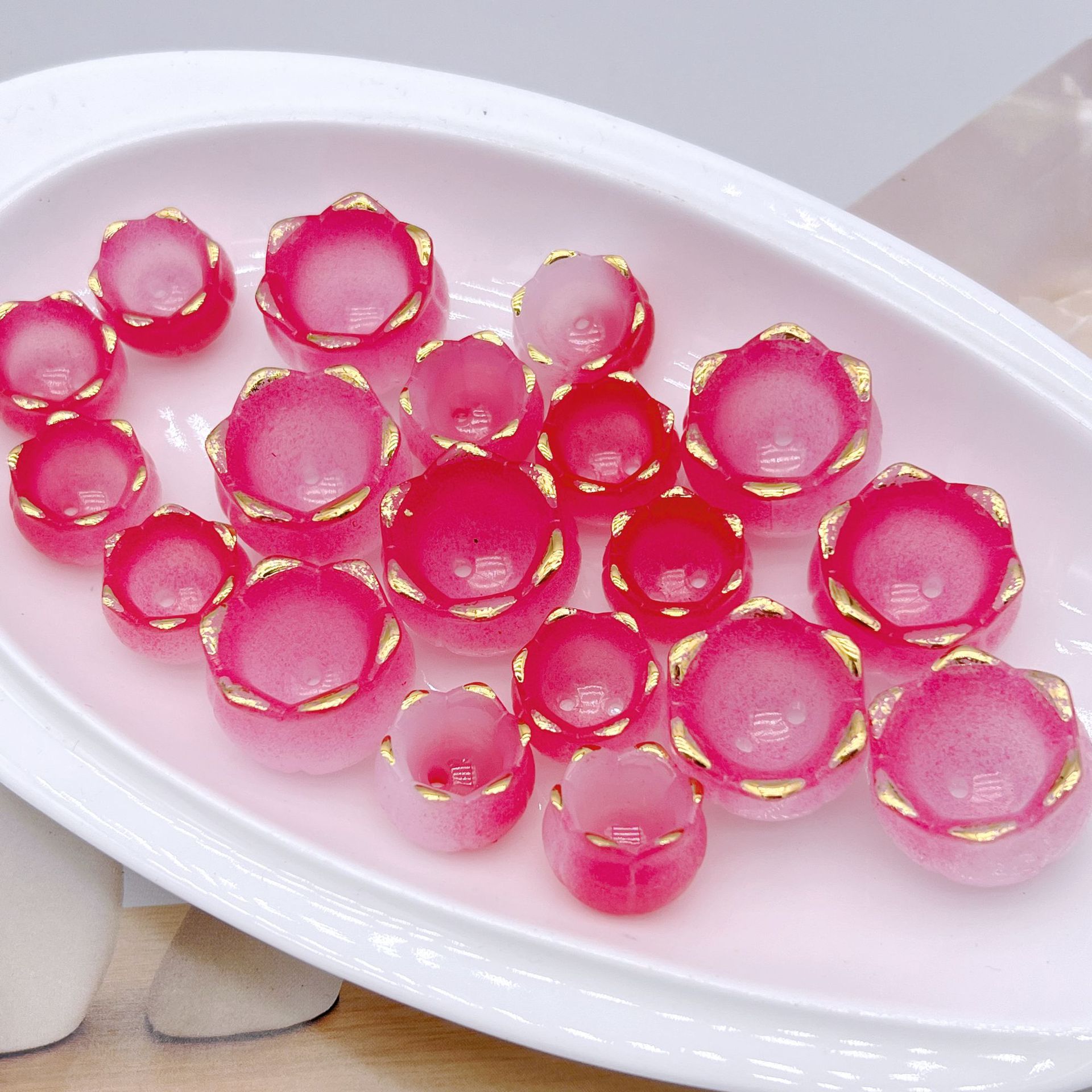 200g Acrylic jelly gradient gold edge perfume lily of the valley flower bud handmade DIY lily of the valley flower beaded accessories materials  HW03