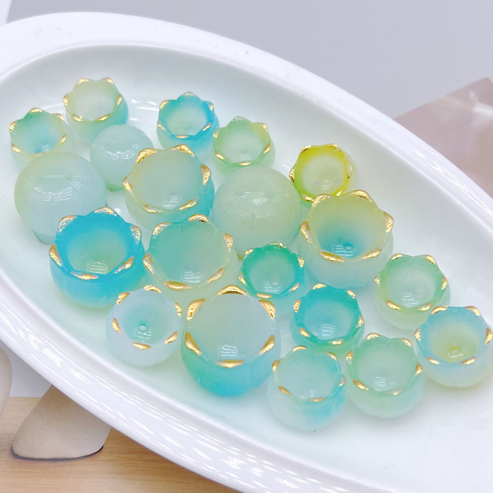 200g Acrylic jelly gradient gold edge perfume lily of the valley flower bud handmade DIY lily of the valley flower beaded accessories materials  HW03