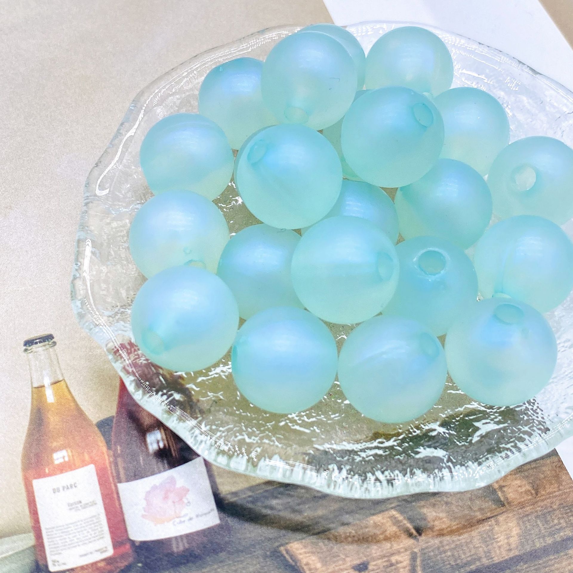 200g Straight hole polished round beads 16mm Mermaid Ji monochrome candy DIY cartoon beaded bracelet mobile phone chain HW31