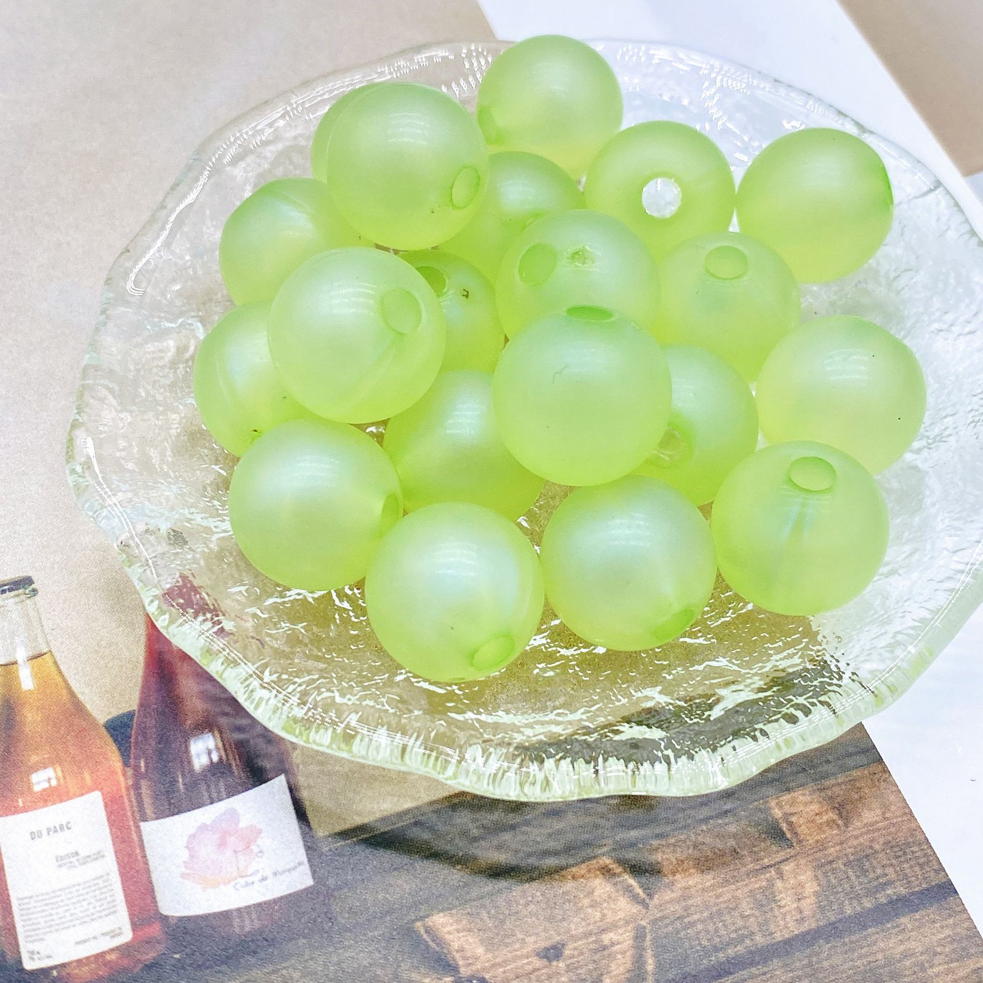 200g Straight hole polished round beads 16mm Mermaid Ji monochrome candy DIY cartoon beaded bracelet mobile phone chain HW31